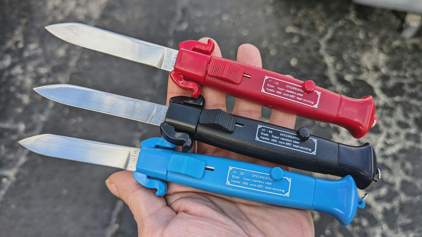 VINTAGE "RED" AC-86 YOUTH AUTO CAMPING KNIFE D/A OTF