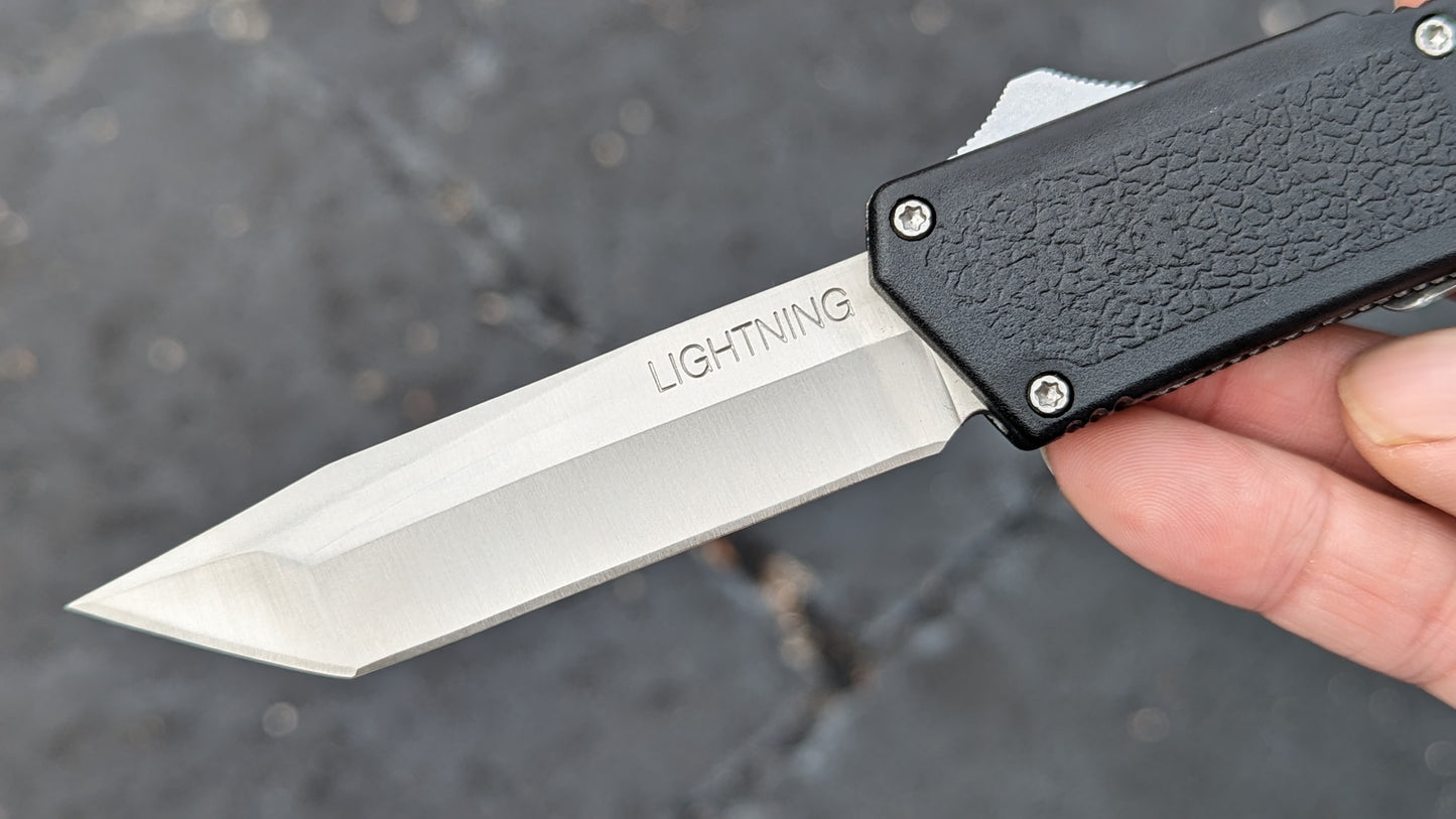 Lightning OTF Knife Black Stainless Tanto Plain Edge