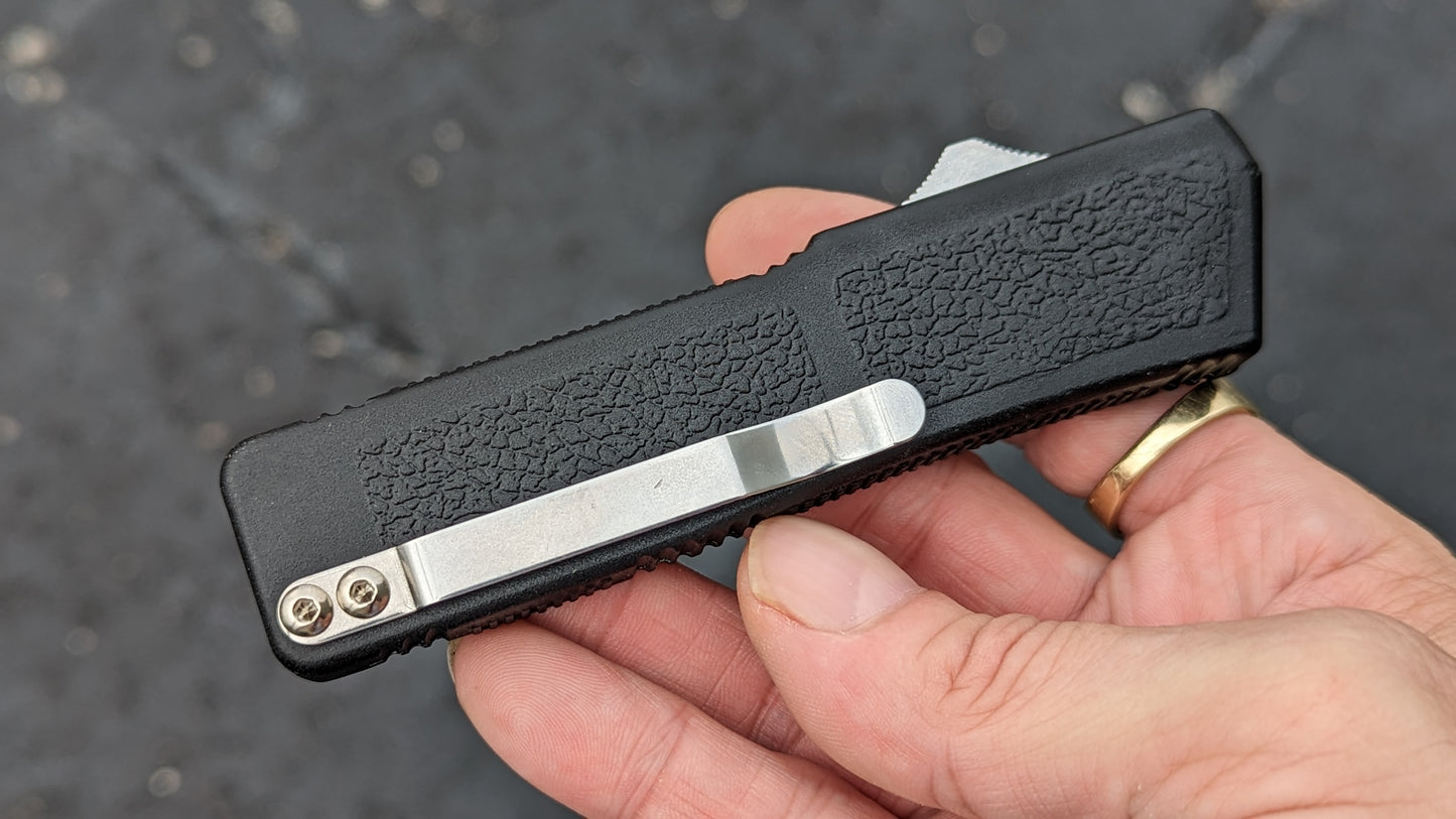 Lightning OTF Knife Black Stainless Tanto Plain Edge