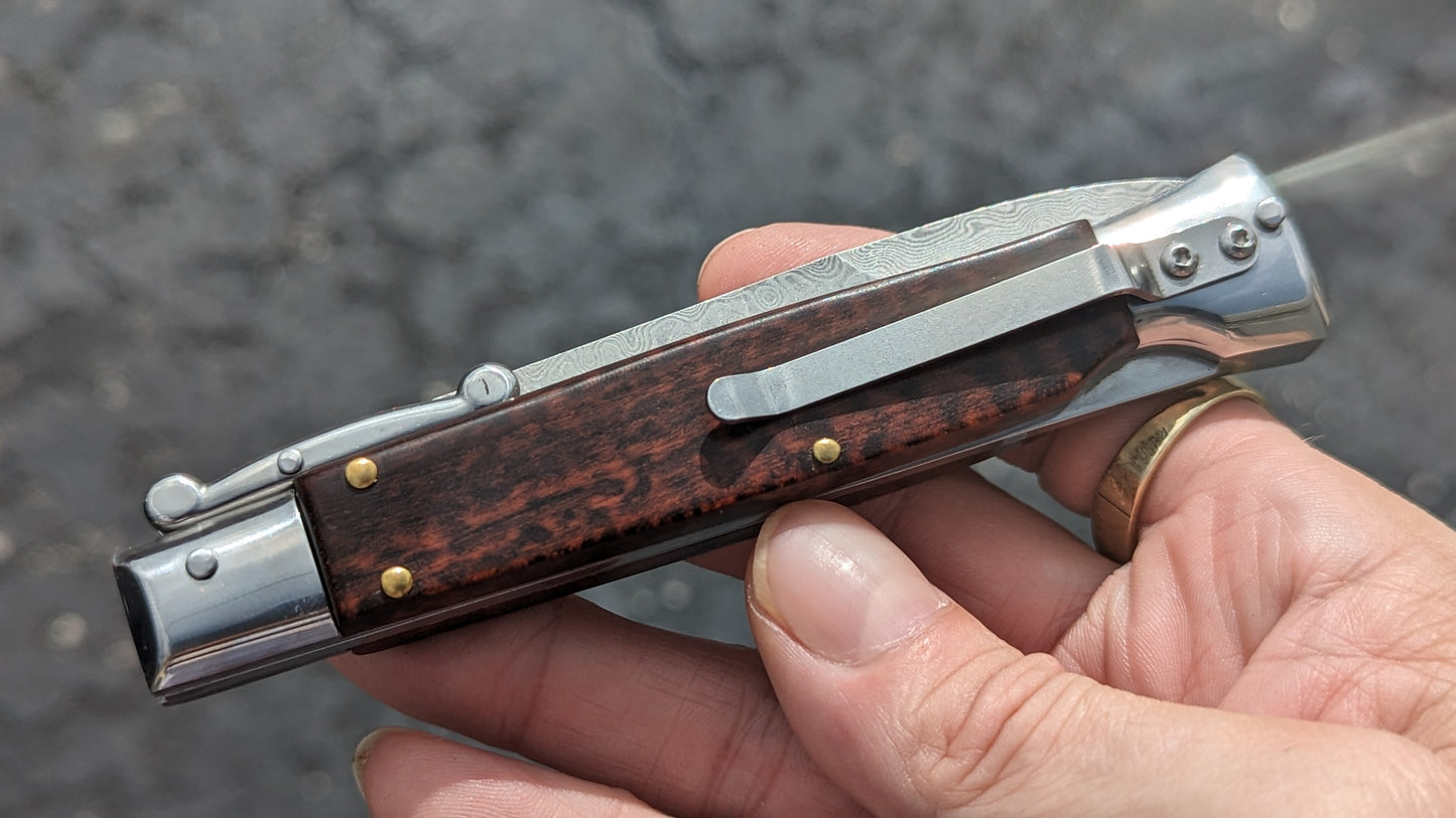 AKC WORLD ITALY 9" SNAKE WOOD DAMASCUS SWINGUARD BOXED SET