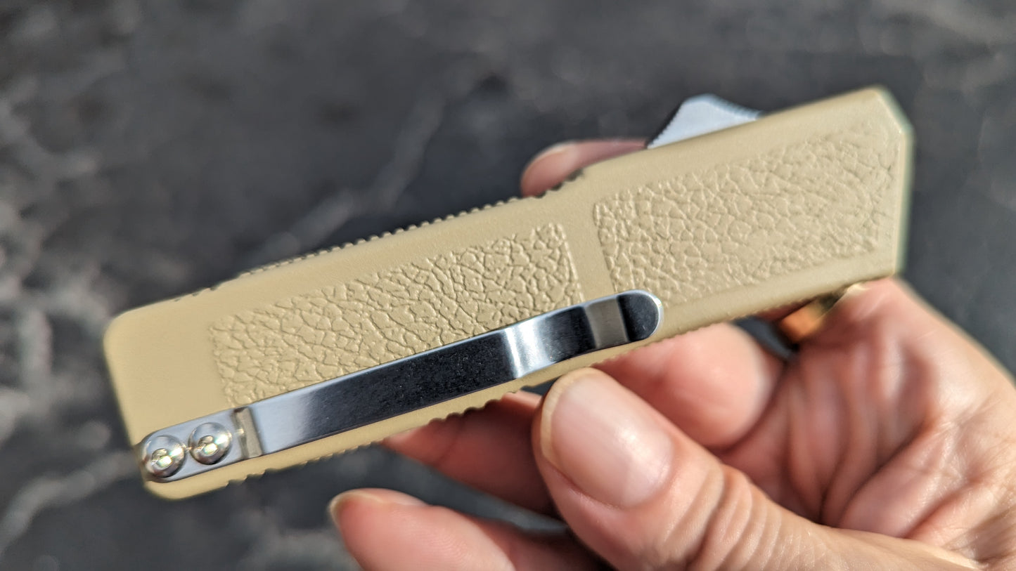 SAND LIGHTNING OTF KNIFE PLAIN EDGE DROP POINT BLADE