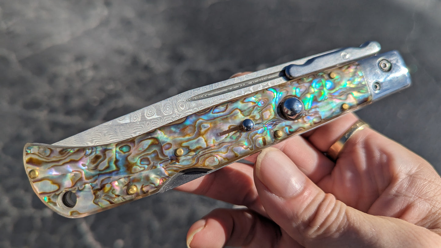 AKC WORLD 11" ROMA FAUX ABALONE DAMASCUS SWINGUARD
