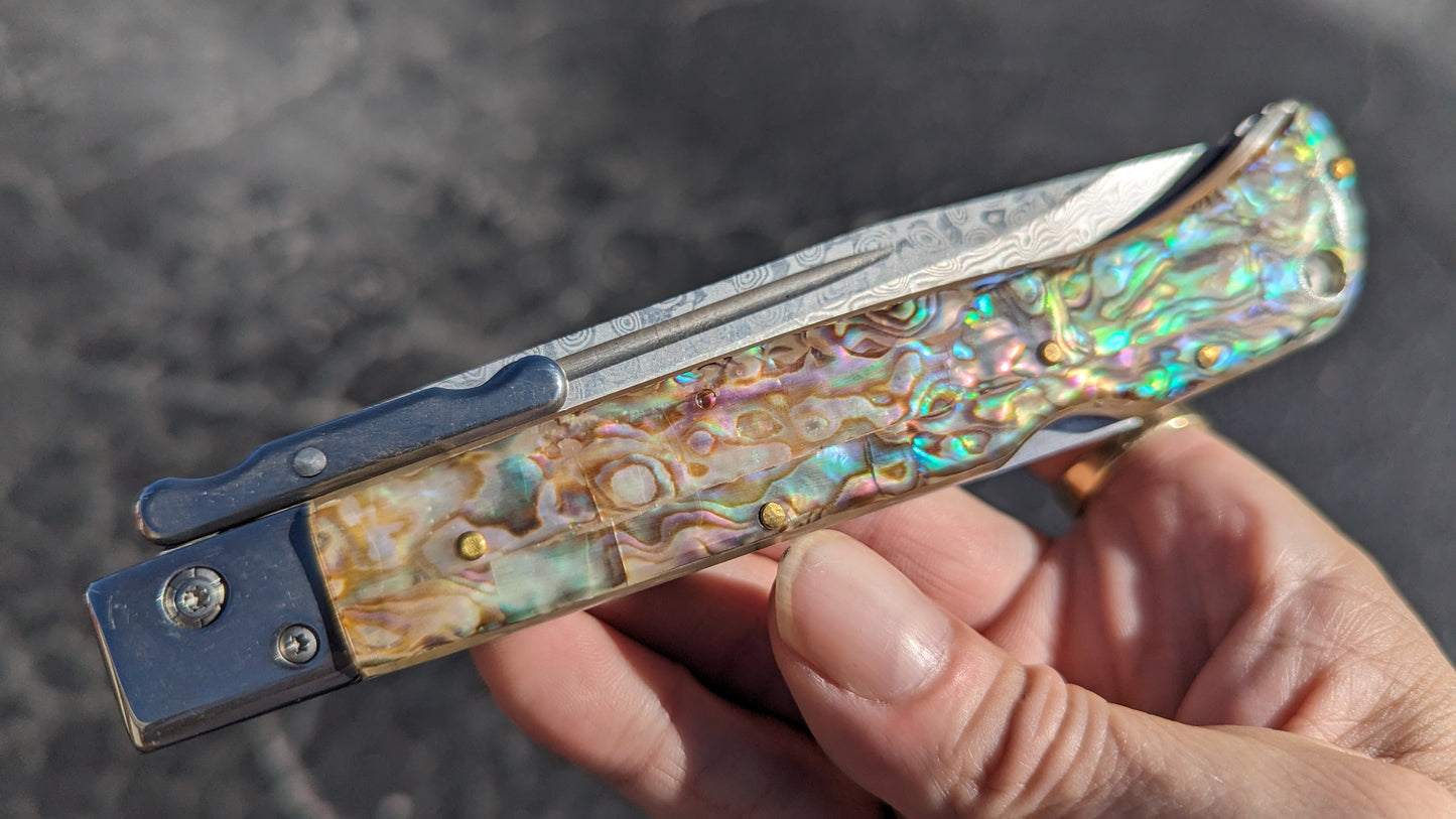 AKC WORLD 11" ROMA FAUX ABALONE DAMASCUS SWINGUARD