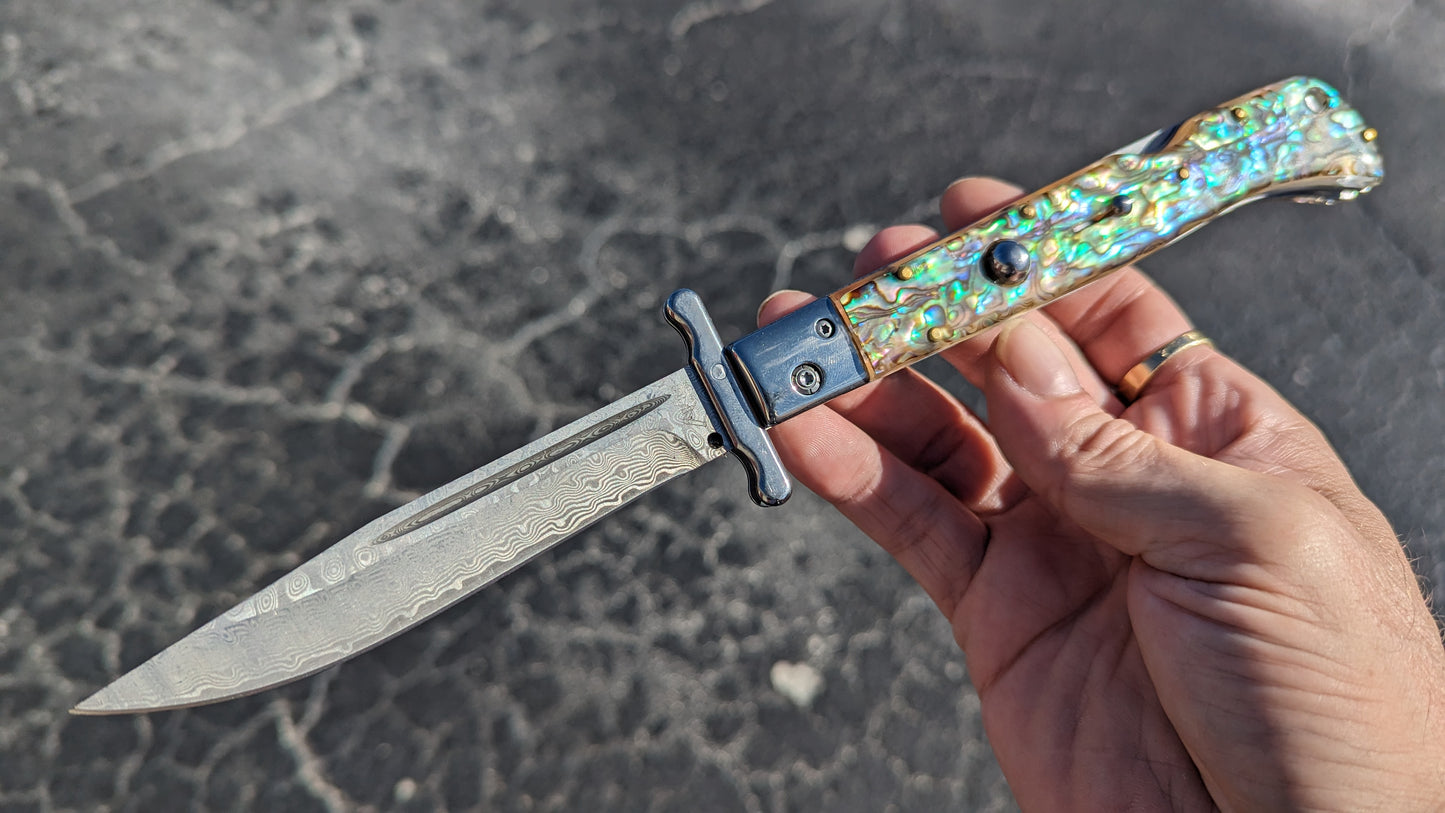 AKC WORLD 11" ROMA FAUX ABALONE DAMASCUS SWINGUARD