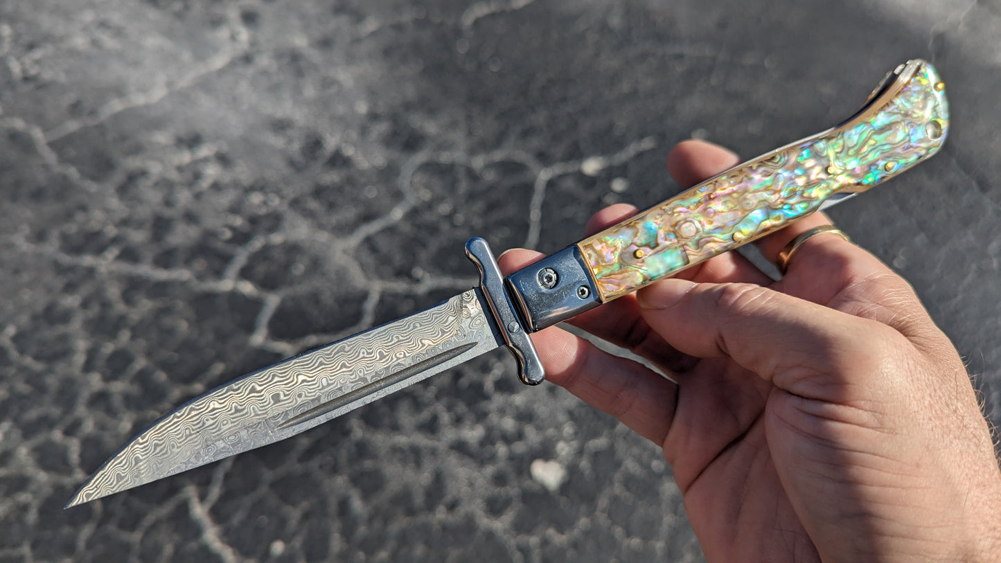 AKC WORLD 11" ROMA FAUX ABALONE DAMASCUS SWINGUARD