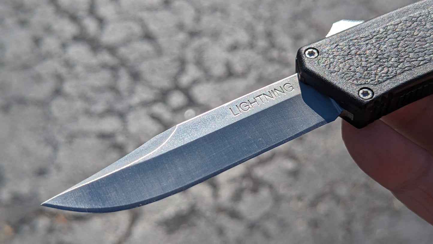 Black Lightning OTF Knife Stainless Clip Point