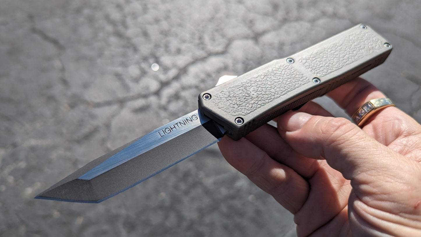 Taiwan Lightning OTF Grey 2-Tone Plain Edge Tanto Blade