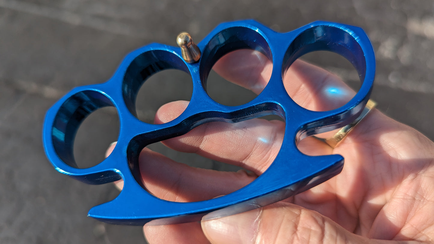 Metallic Blue Steel Square Top Knuckle Dusters