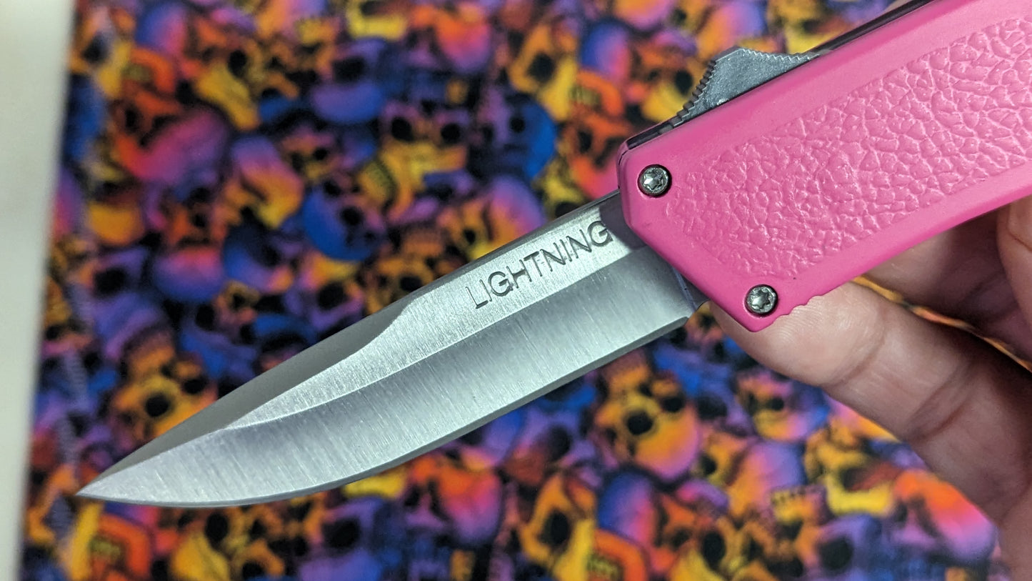 PINK LIGHTNING OTF STAINLESS PLAIN DROP POINT BLADE
