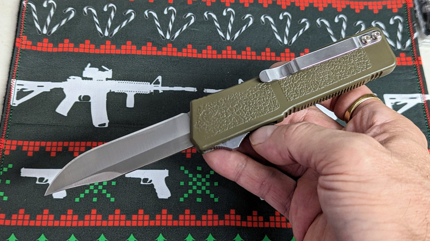Lightning OTF Knife Olive Drab Stainless Plain Edge Clip Point