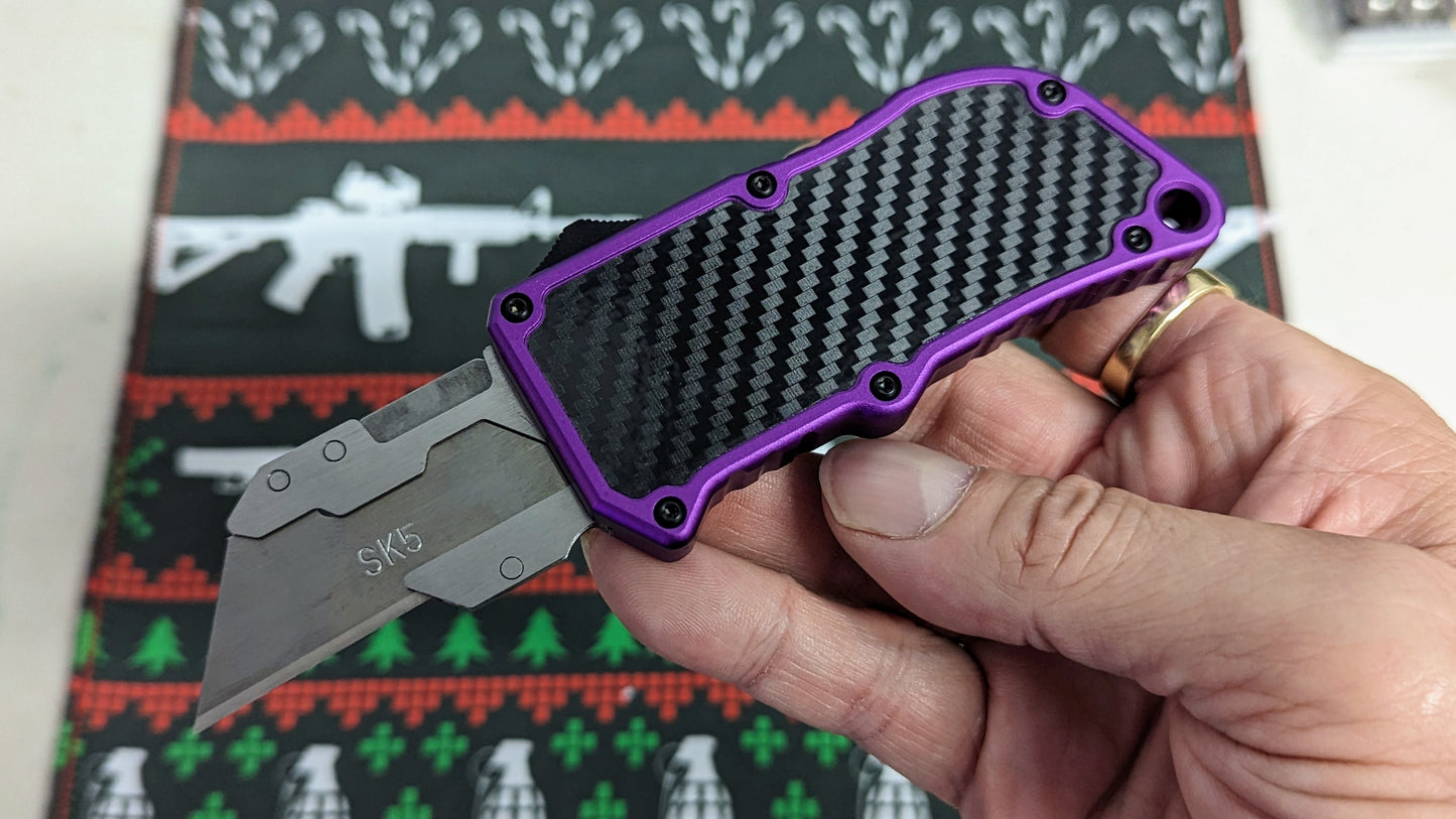 Purple Carbon Fiber D/A Box Cutter OTF Knife