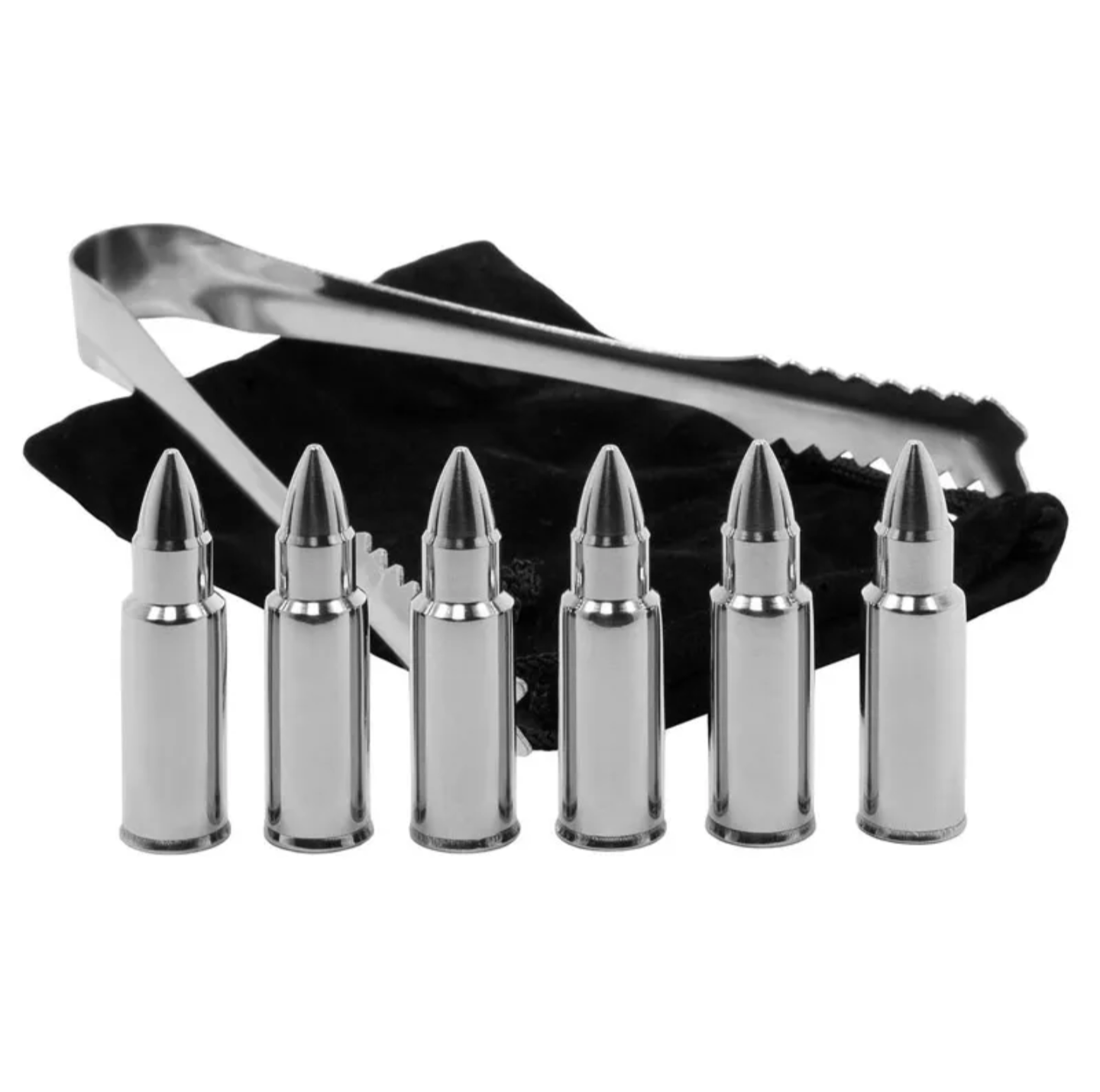 7 PC Steel Ammo & Tongs Ice Cube Set