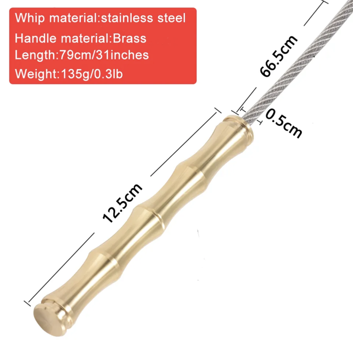 30" BRASS HANDLE STEEL CABLE WHIP