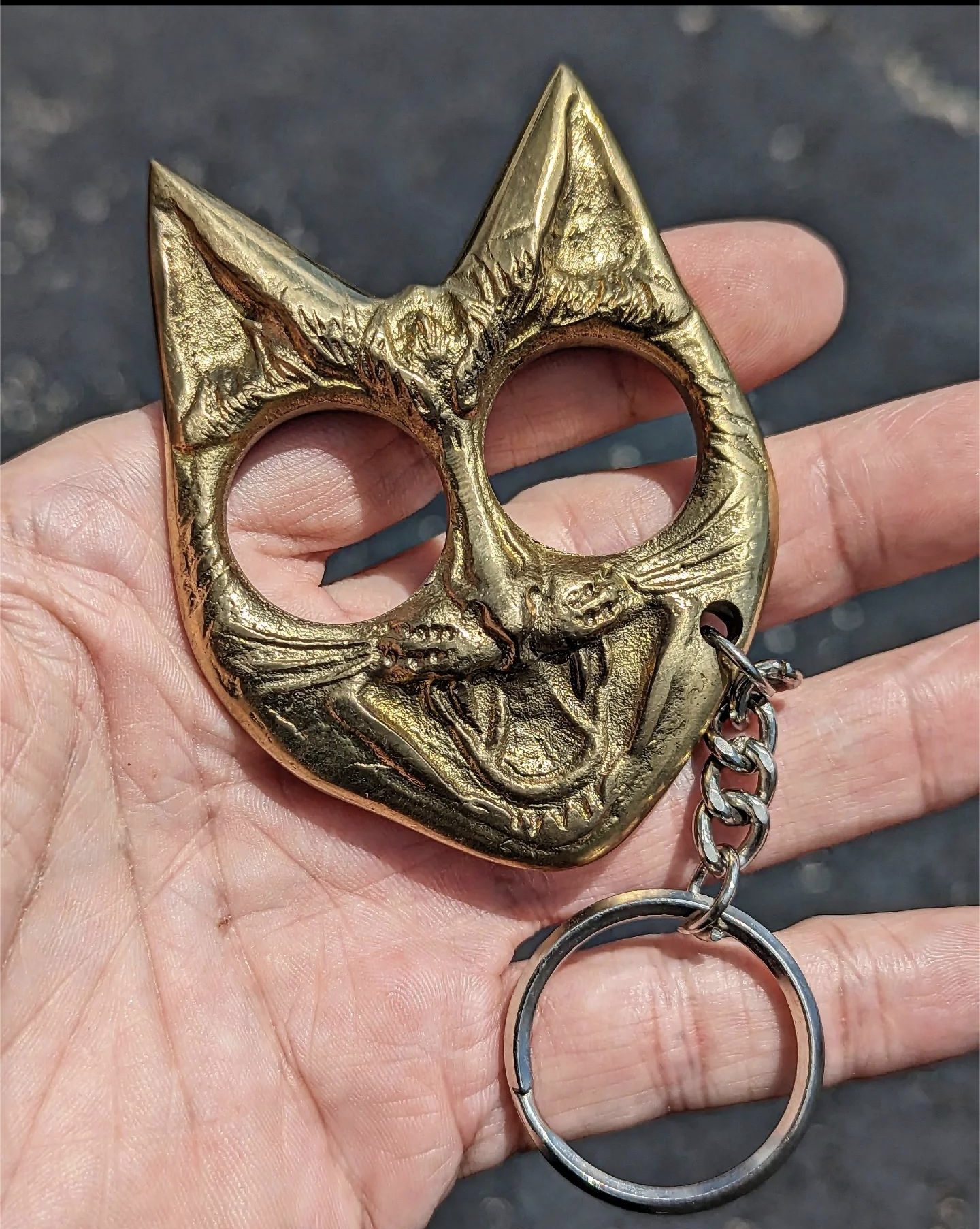Solid Brass Cat Self Defense Keyring