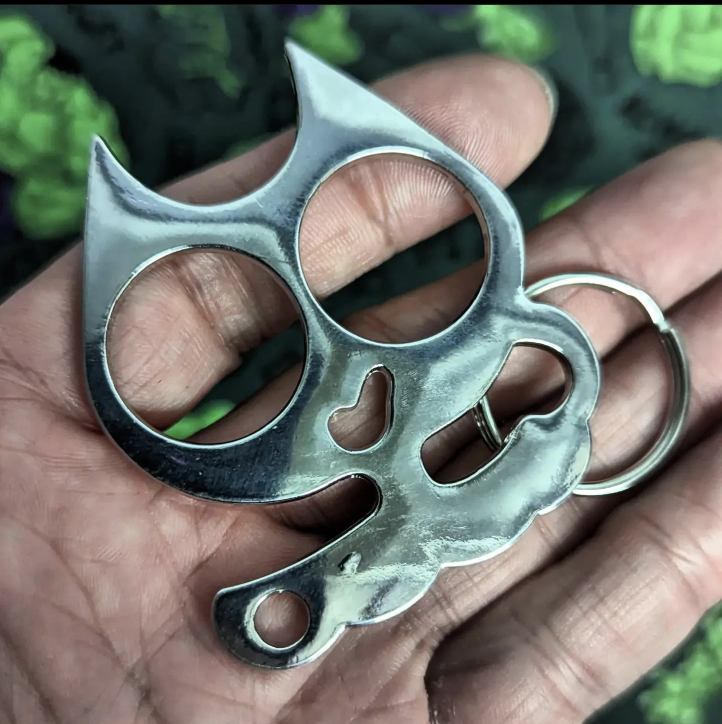 Chrome Stainless Steel Kitty "CAT" Self Defense Keyring