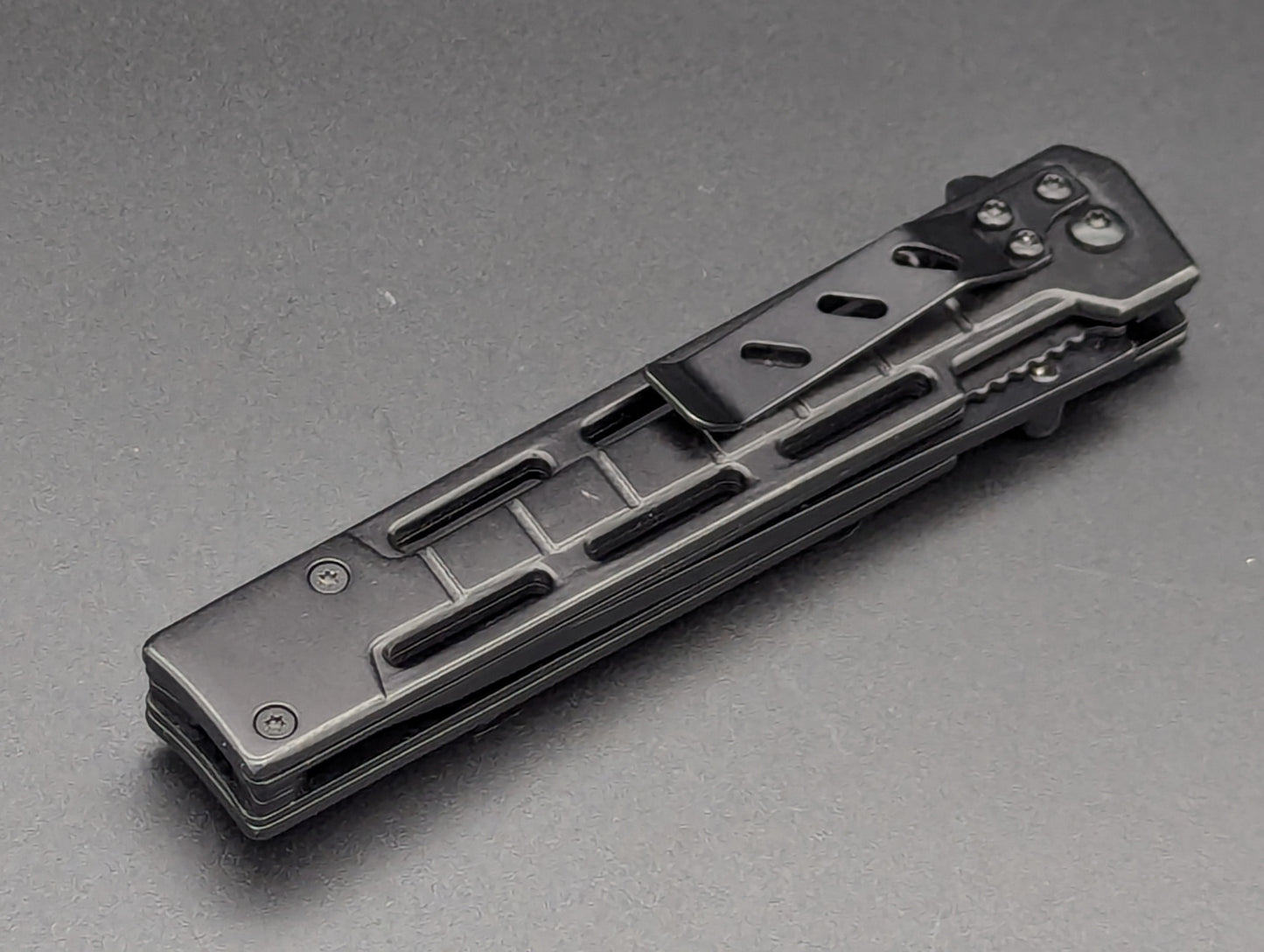 Spring Assisted Tanto Knife w/ Dual Band Slingshot
