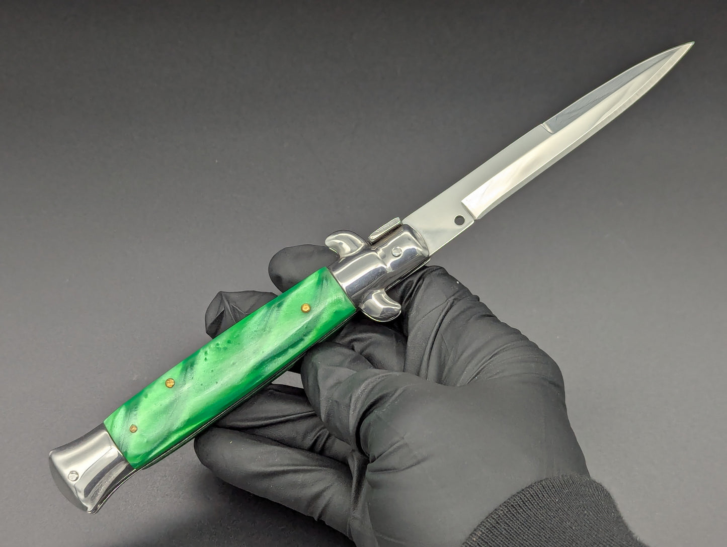 9" GREEN PEARL BAYO BLADE ITALIAN STYLE STILETTO