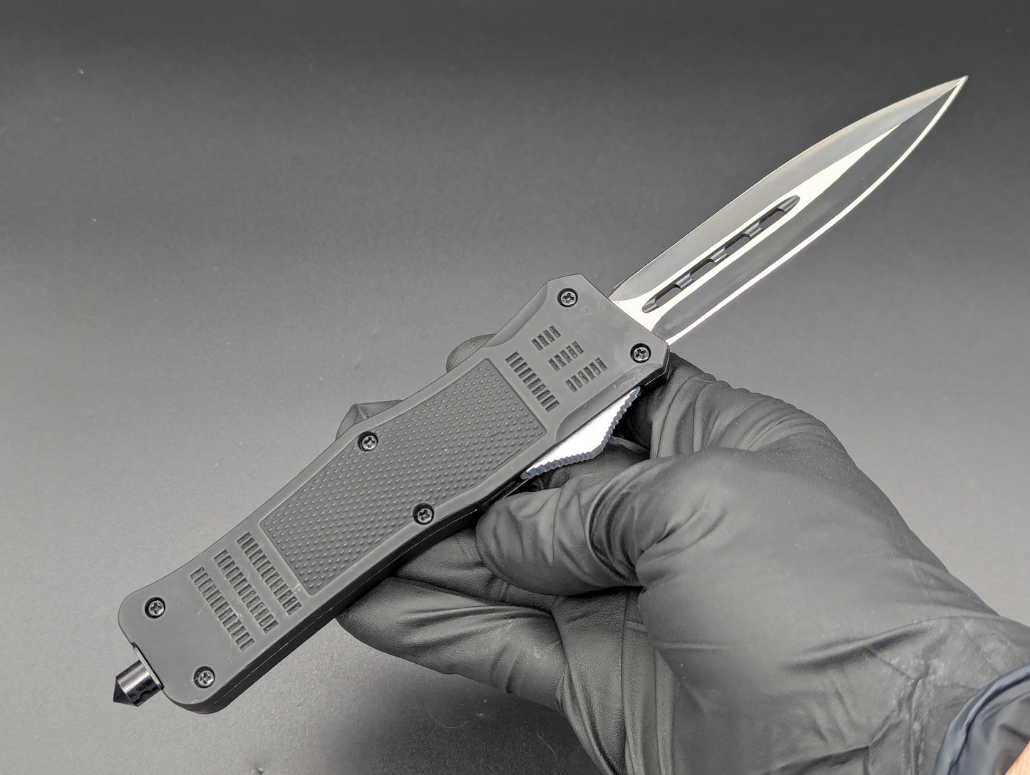 9" 2-Tone Black Dual Edge CQC OTF Automatic Knife