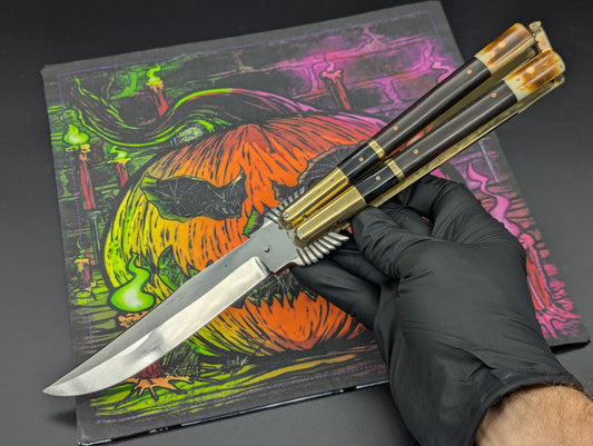 11.25" Dark Wood Carved Eagle FHM Clip Point Balisong