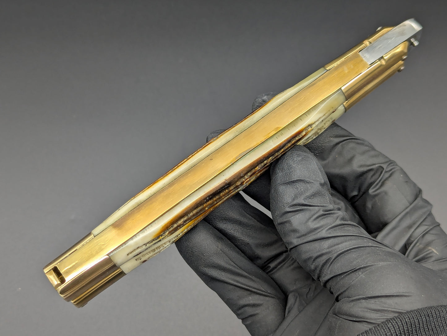 11" JIGGED COWBONE BRASS FHM BALI KNIFE DROP POINT