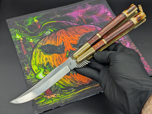 Solid Red Wood Carved Eagle FHM Balisong Clip Point