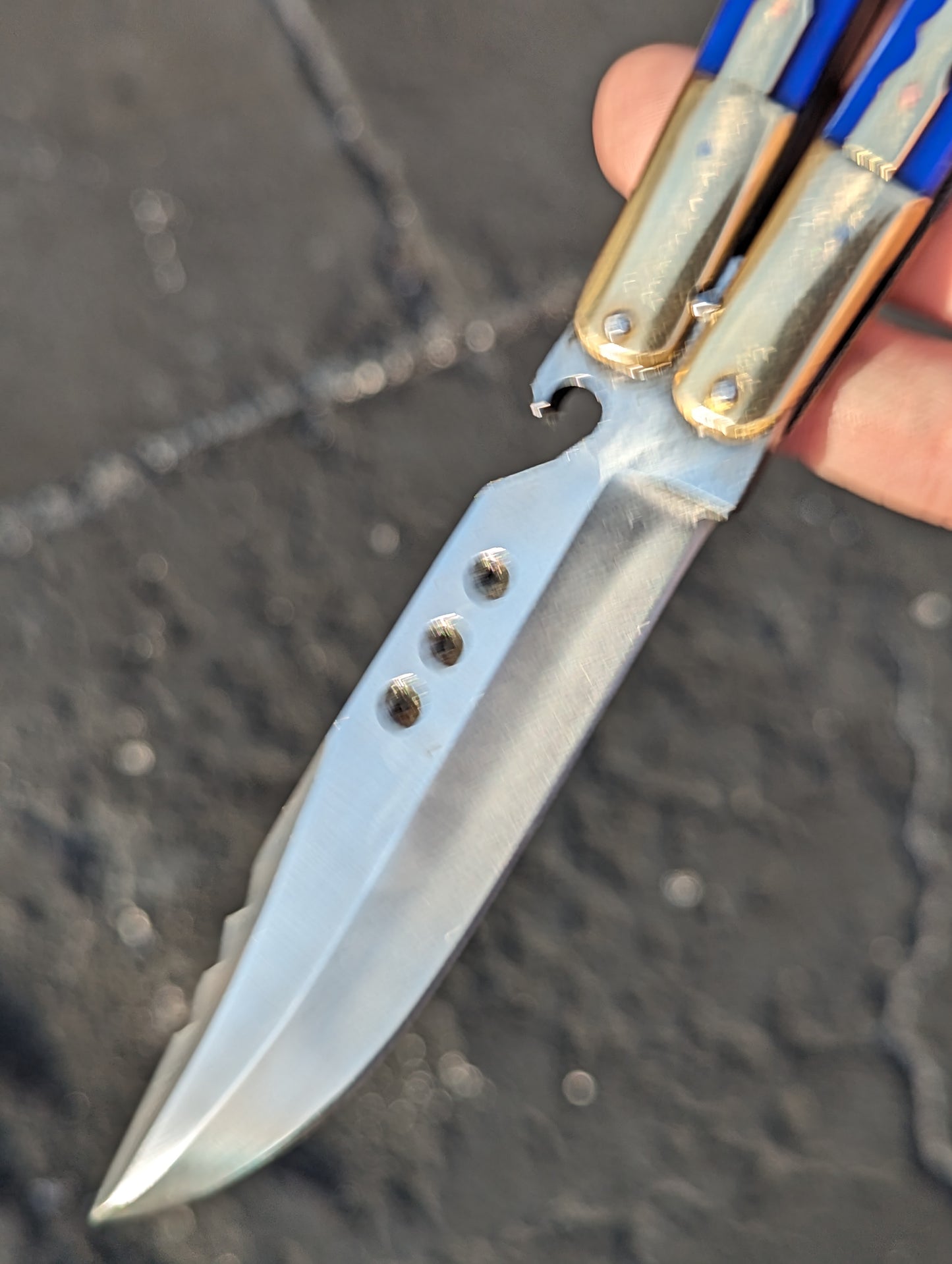 9.5" FHM KALUPKOP BLUE & BRASS BALISONG RAMBO #2