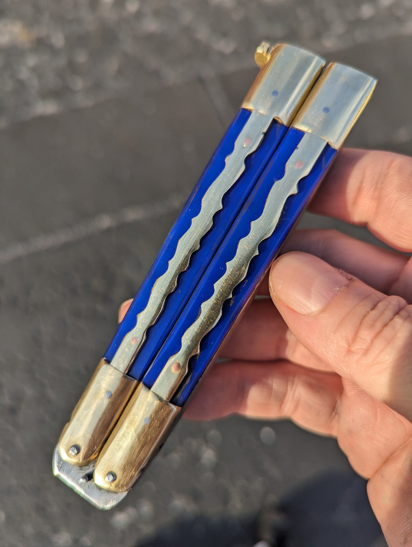 9.5" FHM KALUPKOP BLUE & BRASS BALISONG RAMBO #2