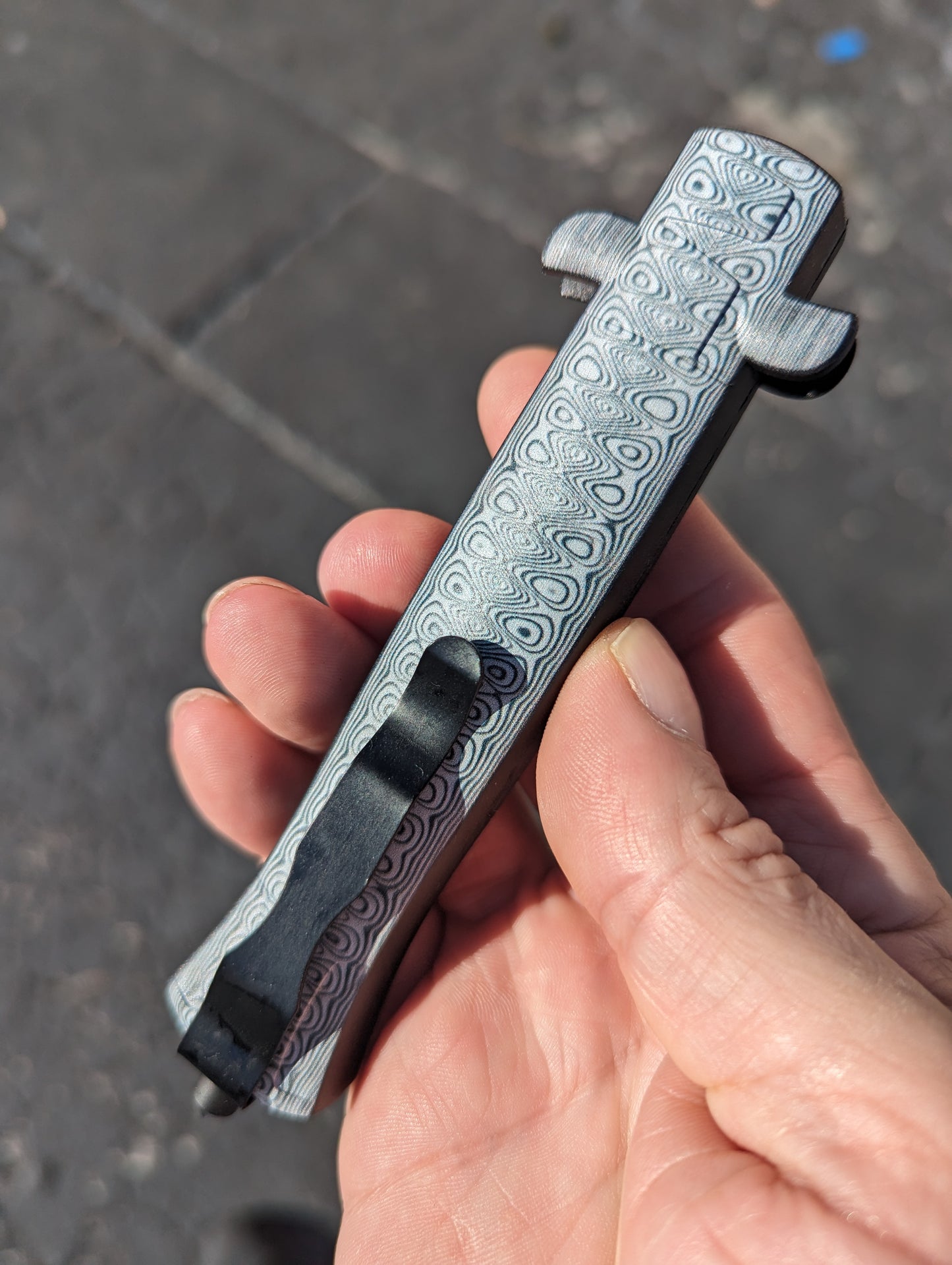 9.5" Composite D/A Faux Damascus OTF Knife