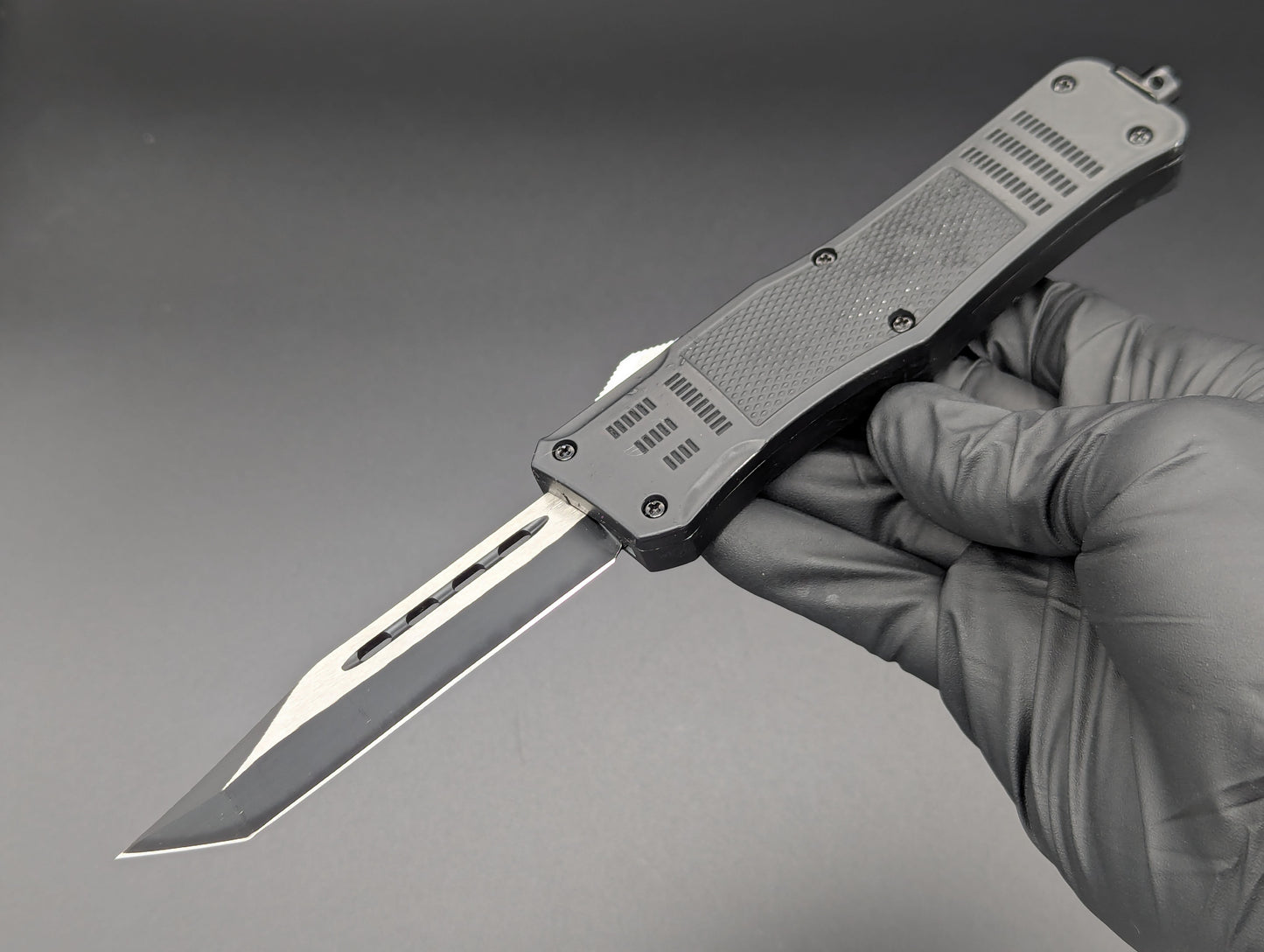 9" 2-Tone Black Tanto CQC OTF Automatic Knife