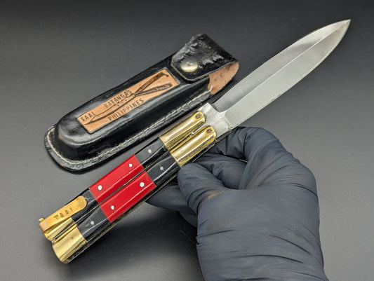 9" RED & BLACK FHM BALISONG w/ CLIP & SHEATH DOUBLE EDGE