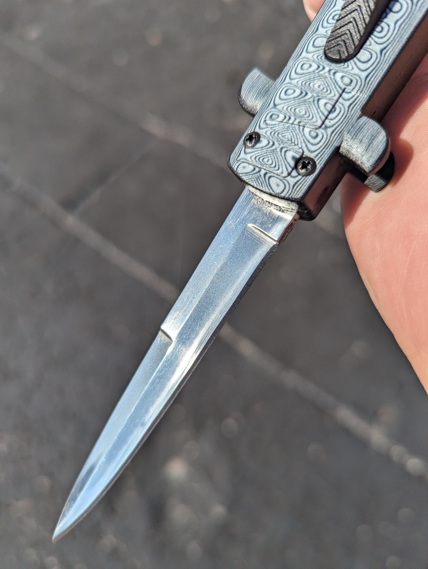 9.5" Composite D/A Faux Damascus OTF Knife