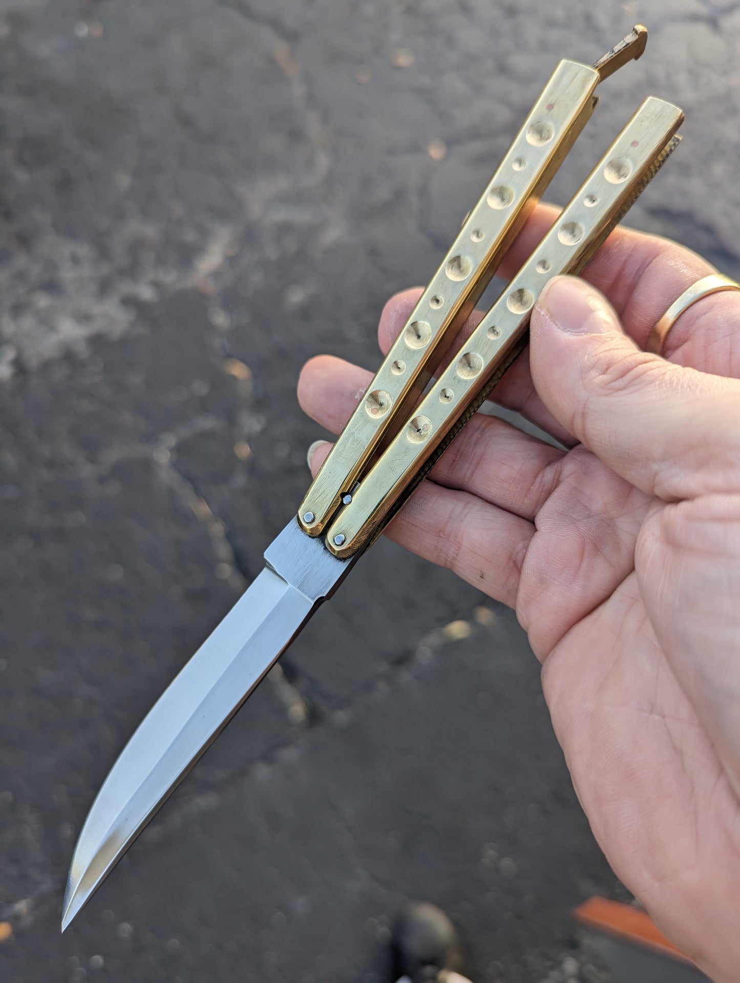 9" Solid Brass Milled FHM Balisong Knife Clip Point