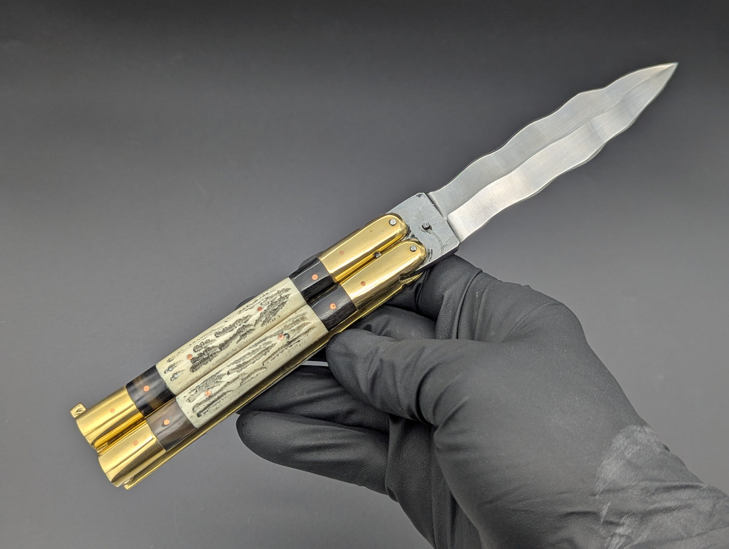 23cm TRIPLE HORN KRIS BLADE PHILIPPINES HANDMADE BALISONG BRASS