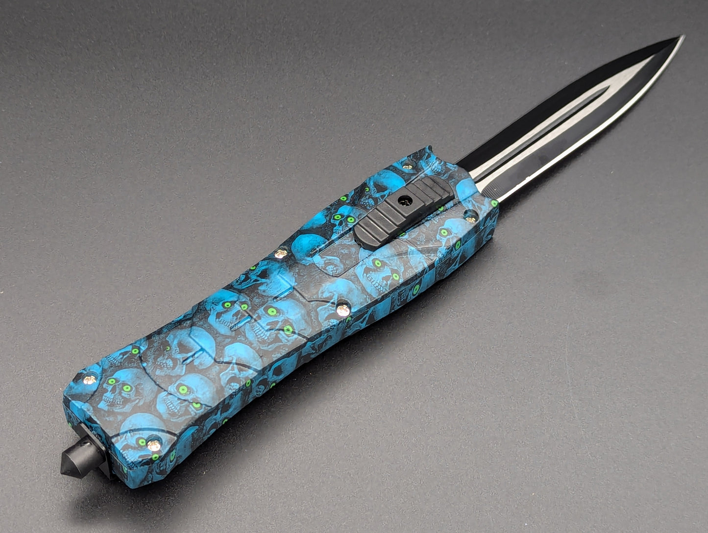9" BLUE ZOMBIE SKULL VIPER D/A OTF KNIFE