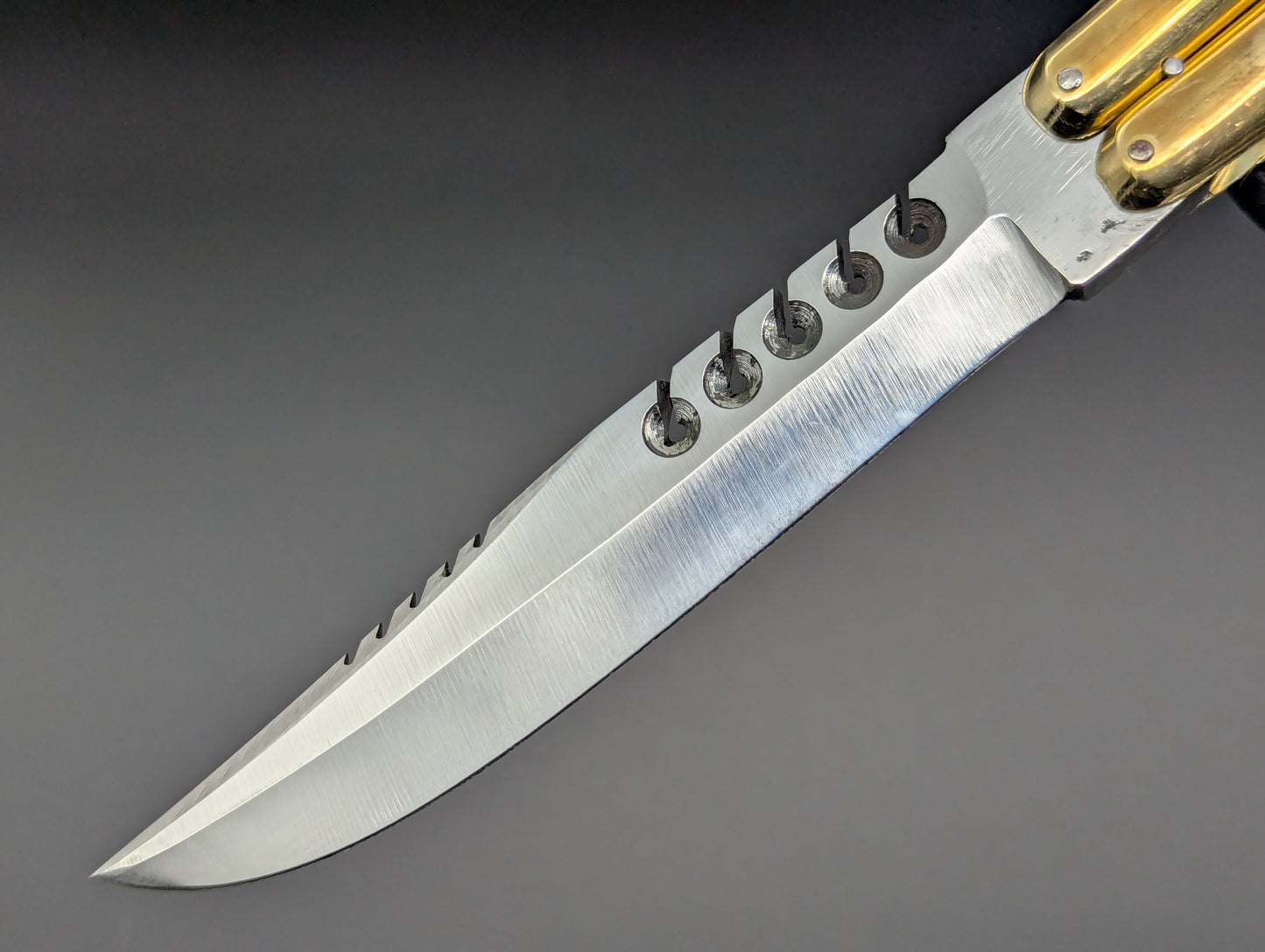 11" KALAPKUP BRASS/ RED RAMBO CLIP POINT FHM BALISONG