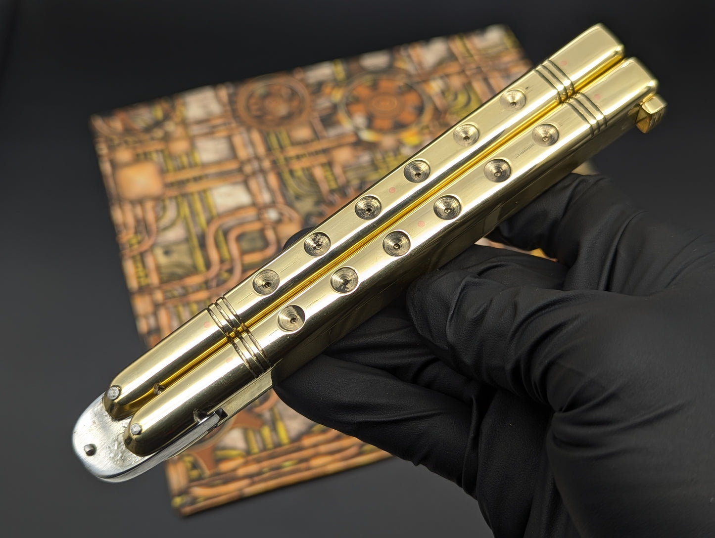 11" OL 382G Solid Huge Brass Slab Handle FHM Balisong