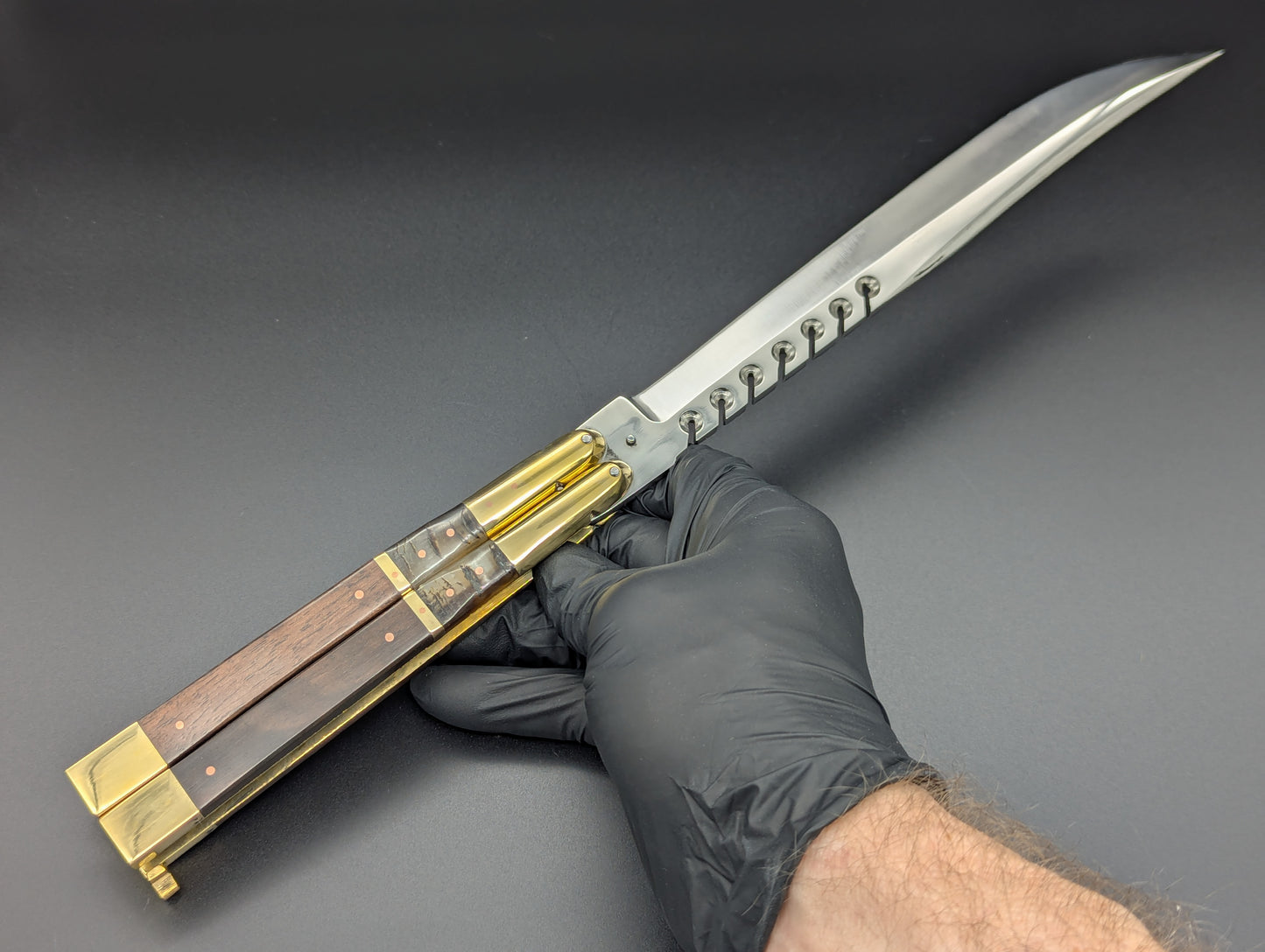 14.25" WOOD & HORN RAMBO BUSESE XL BLADE FHM BALISONG