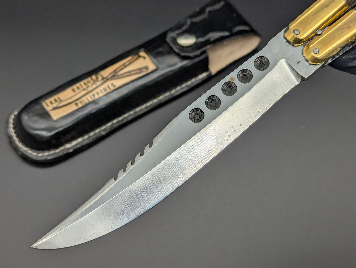 11" JIGGED COWBONE & WOOD FHM BALISONG RAMBO CLIP