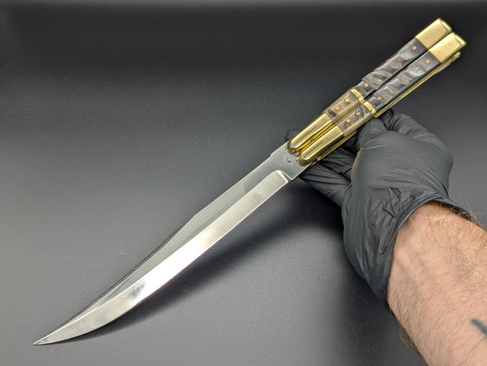 14.25" DOUBLE HORN BUSESE XL BLADE FHM BALISONG KNIFE