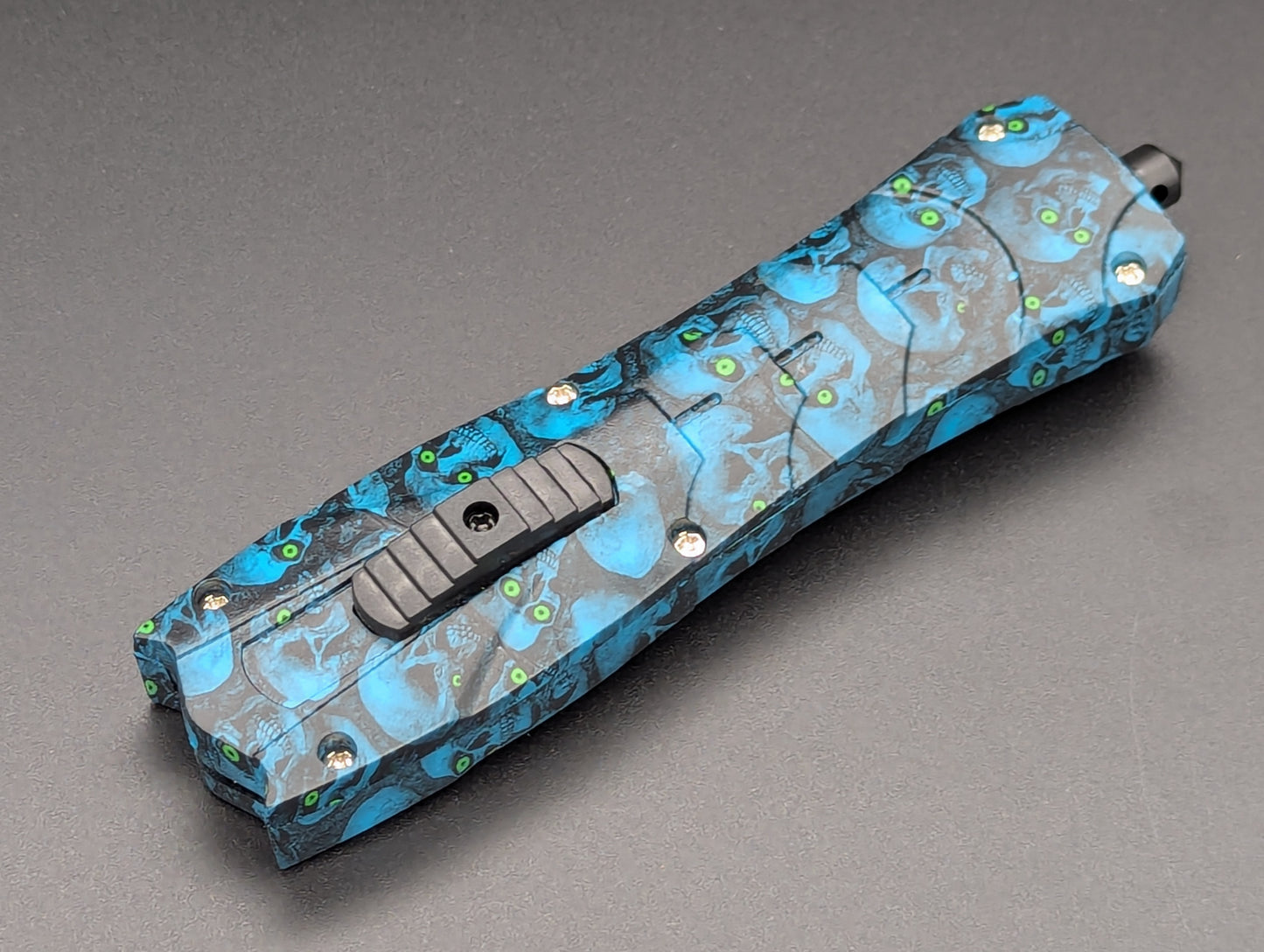 9" BLUE ZOMBIE SKULL VIPER D/A OTF KNIFE