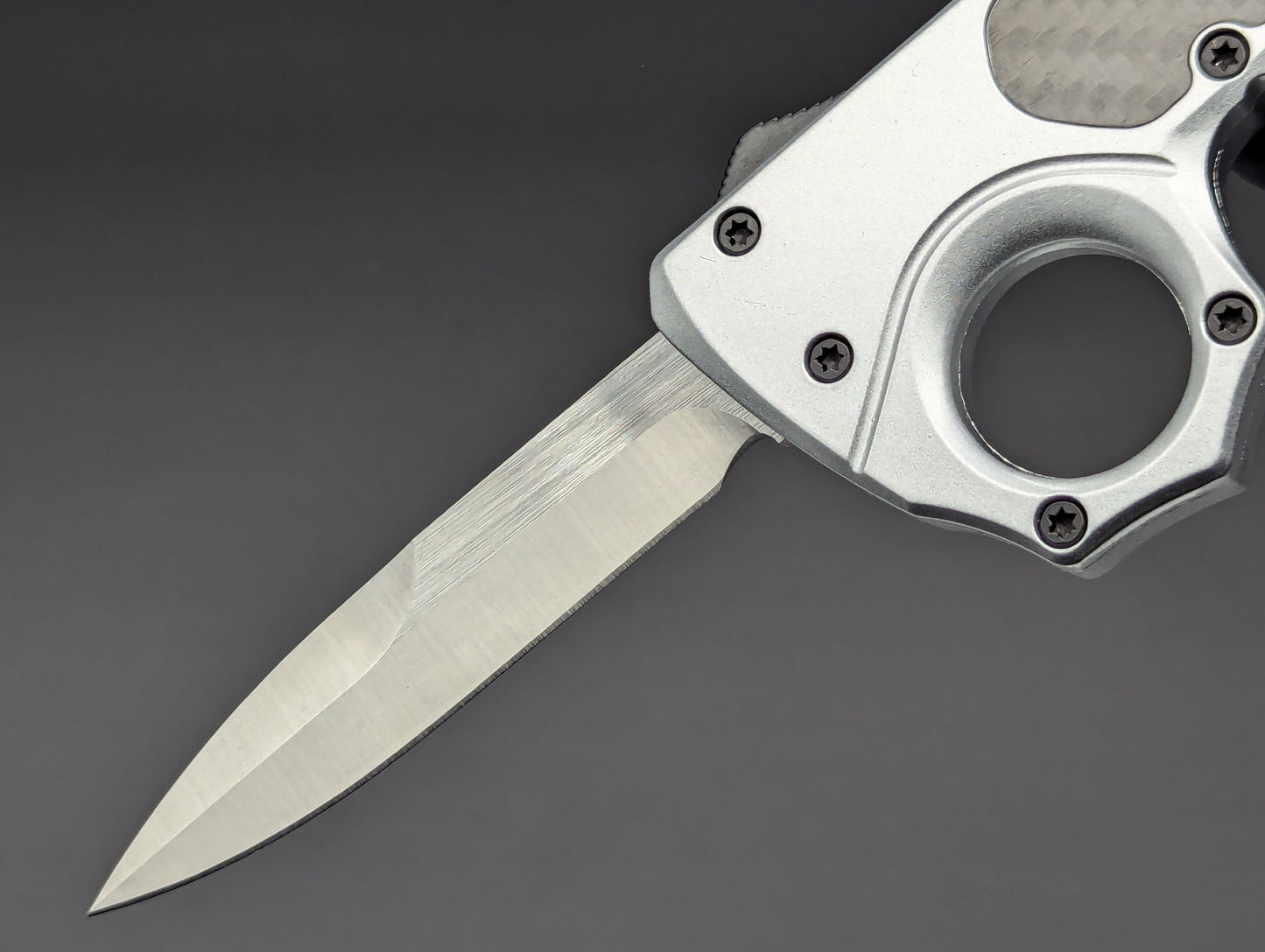 SILVER SFK GLASS BREAKER D/A OTF KNIFE BAYONET