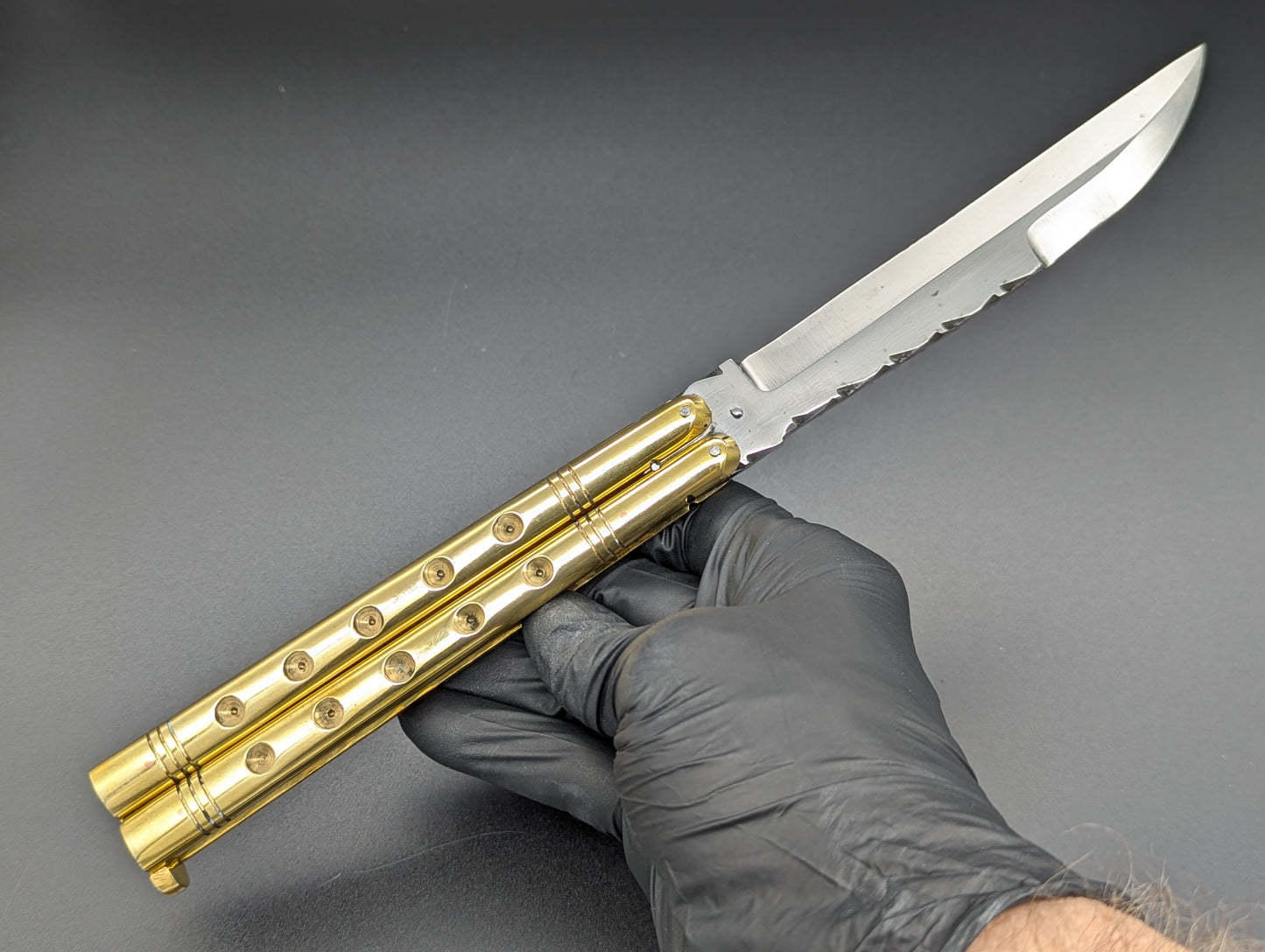 11" 380 GRAM HEAVYWEIGHT FHM BALISONG BRASS/ WHARNCLIFF