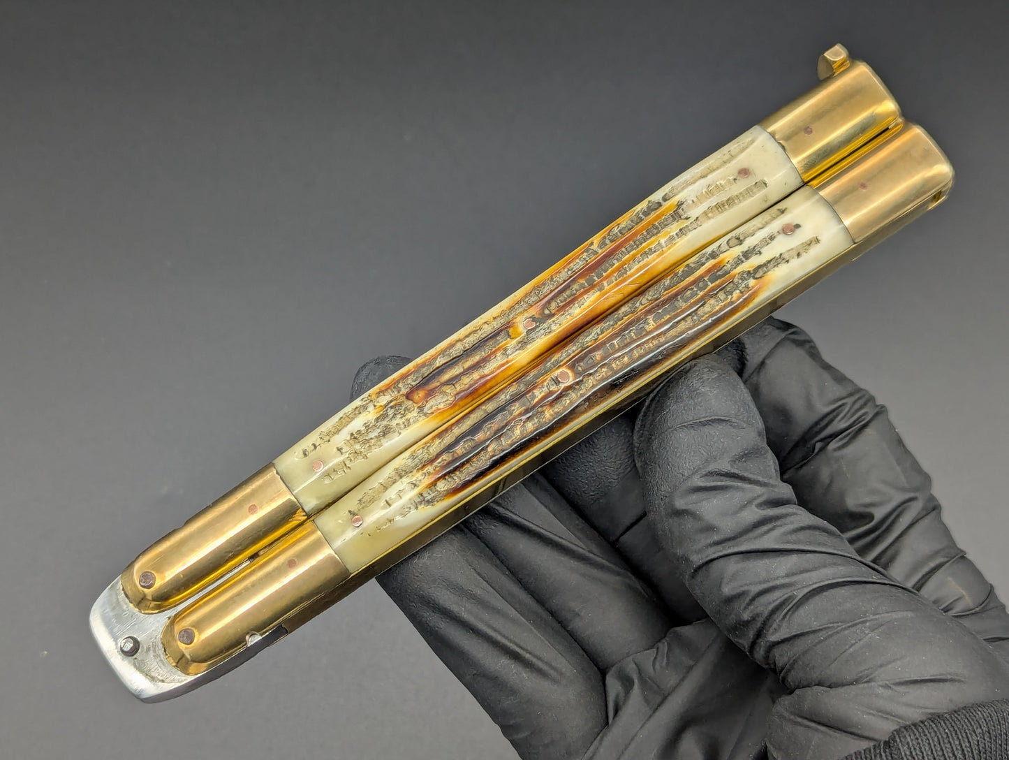 11" JIGGED COWBONE BRASS FHM BALI KNIFE DROP POINT