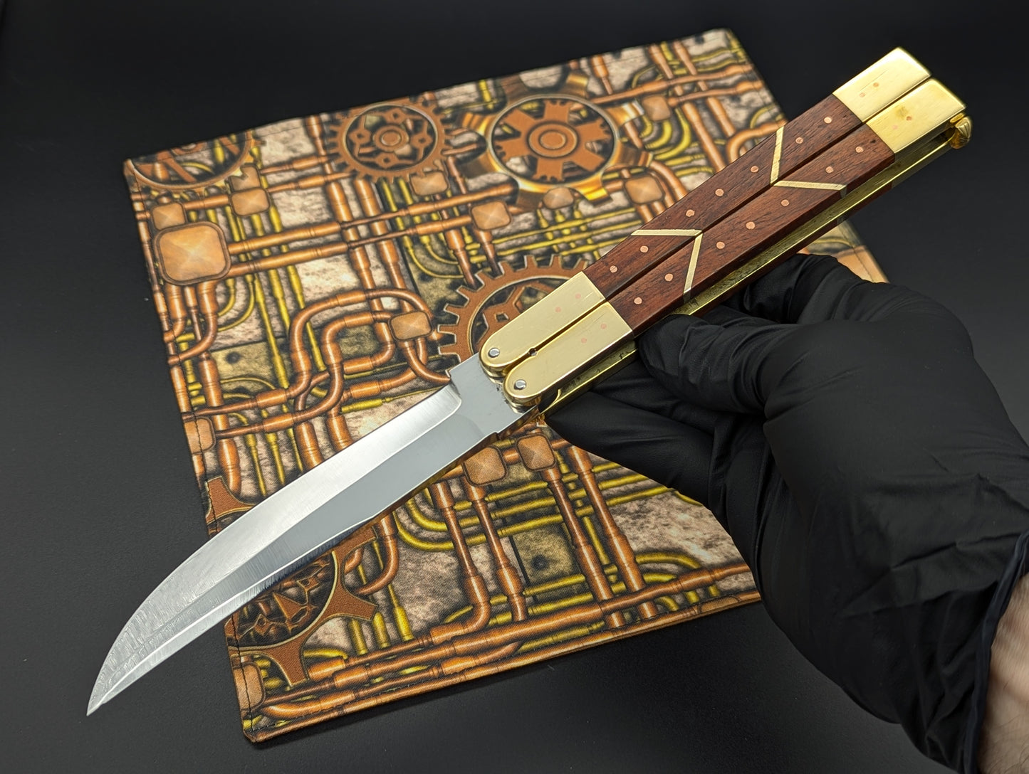 11" ABEST PHILIPPINES HANDMADE BALISONG RED WOOD SQUARED BRASS