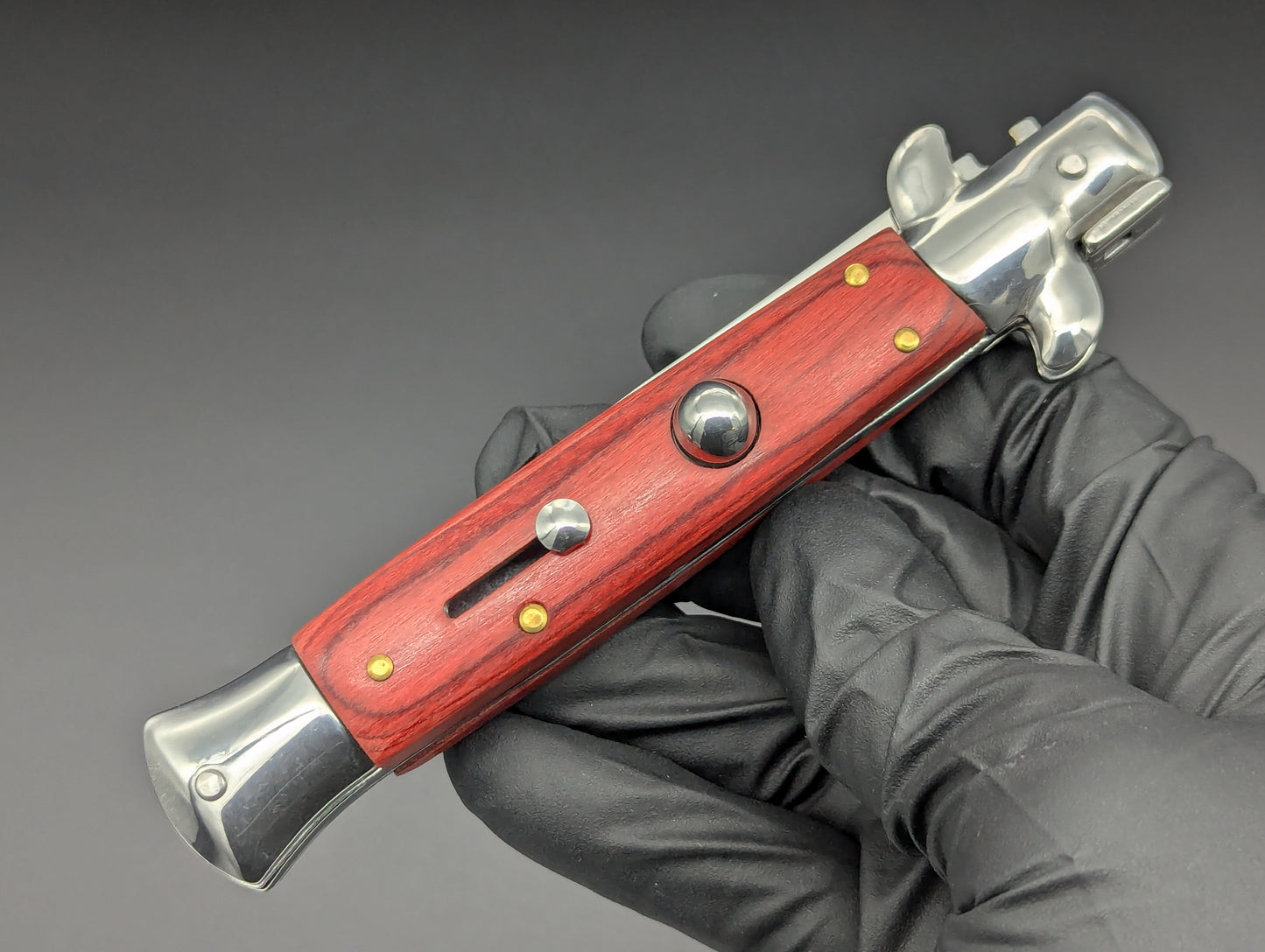 9" RED WOODEN BAYO BLADE ITALIAN STYLE STILETTO
