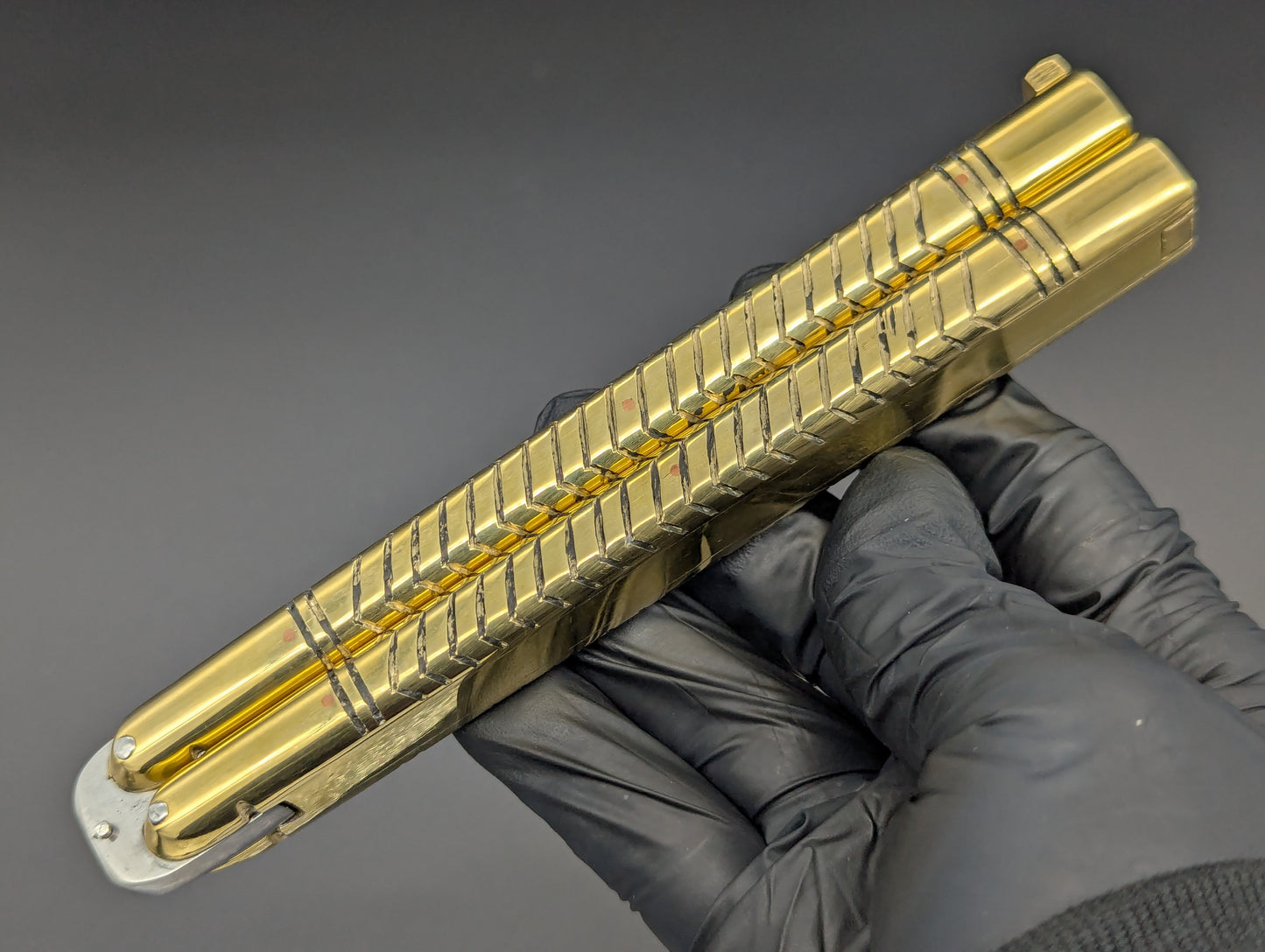 11" 376 GRAM HEAVYWEIGHT FHM BALISONG BRASS/ CLIP