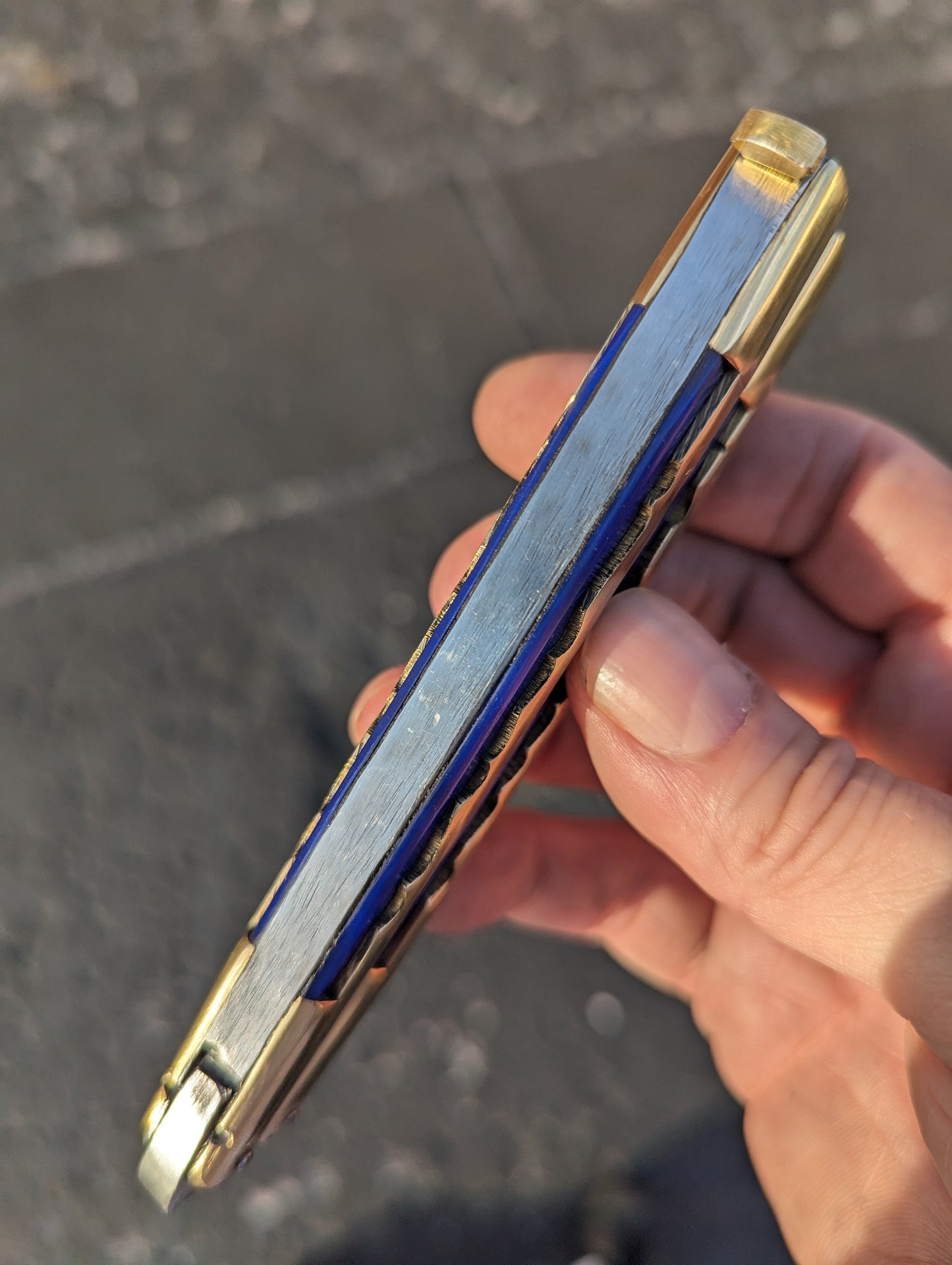 9.5" FHM KALUPKOP BLUE & BRASS BALISONG RAMBO #2