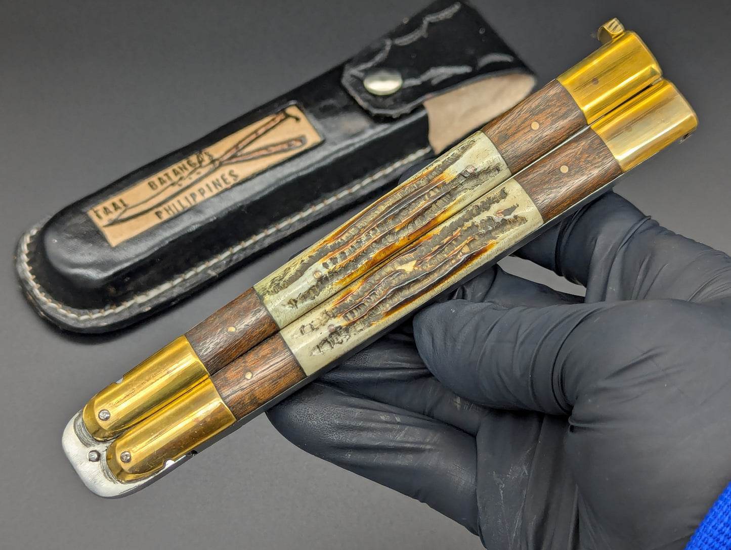 11" JIGGED COWBONE & WOOD FHM BALISONG RAMBO CLIP