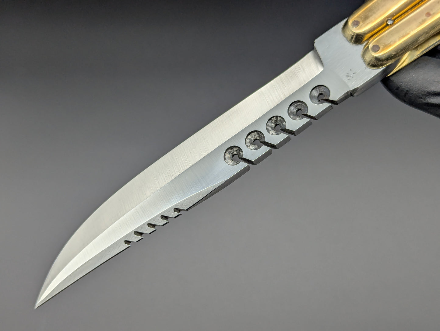 11" KALAPKUP BRASS/ RED RAMBO CLIP POINT FHM BALISONG