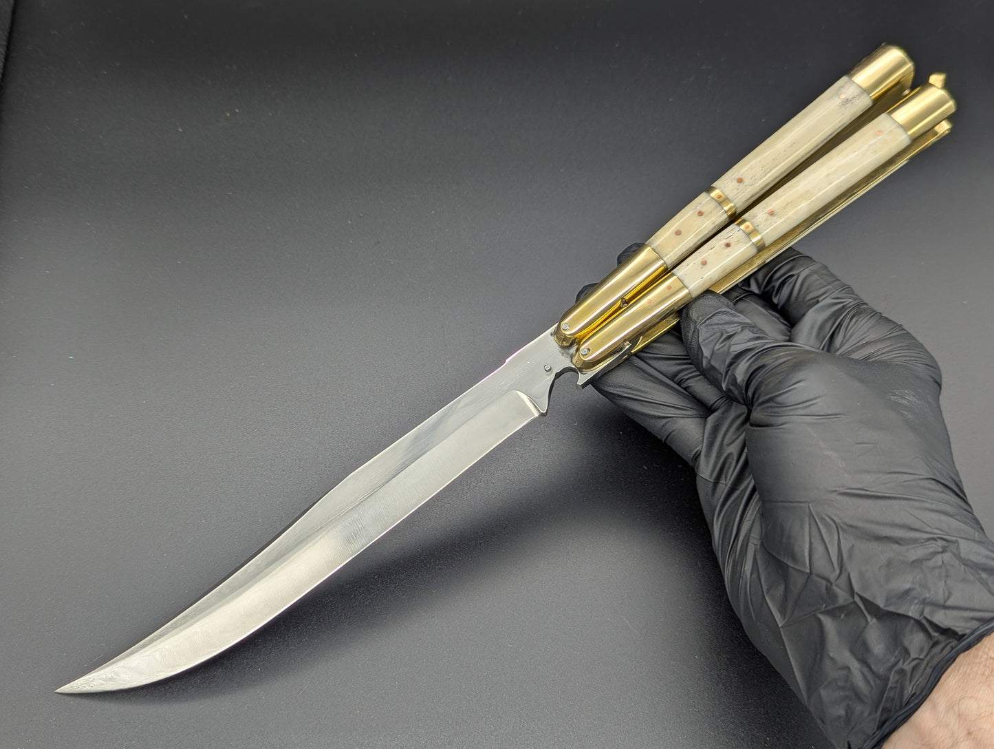 14.25" WHITE BONE BUSISI XL BLADE FHM BALISONG KNIFE